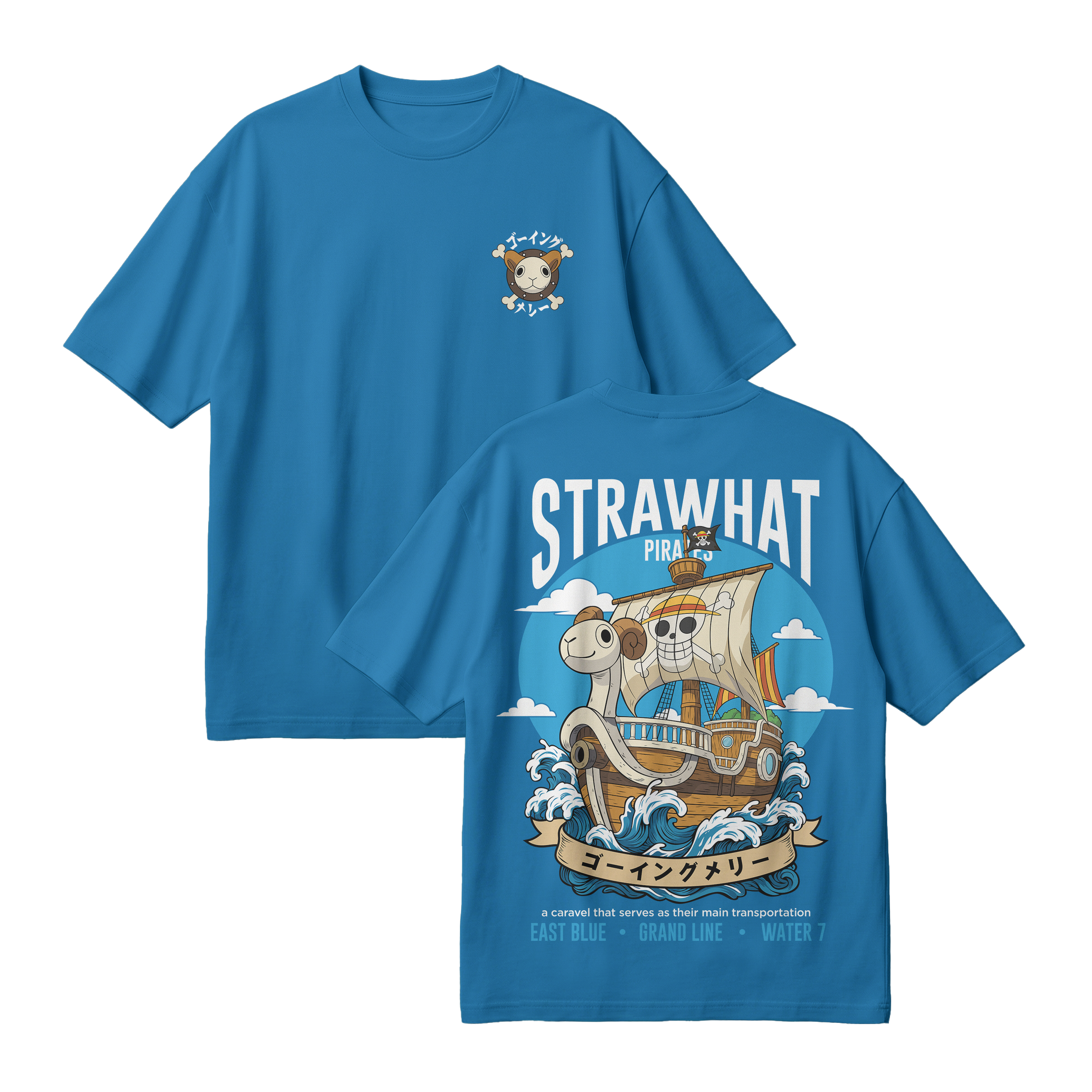 Anime One Piece Straw Hat Pirates Thousand Sunny Journey Oversized T-Shirt - RZM017