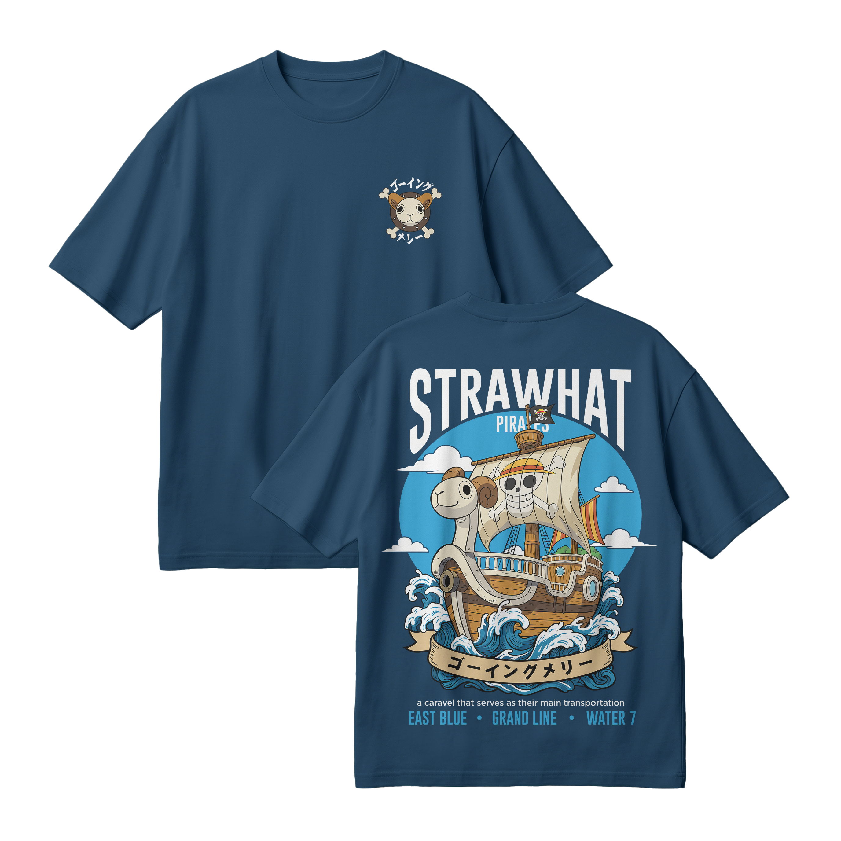 Anime One Piece Straw Hat Pirates Thousand Sunny Journey Oversized T-Shirt - RZM017