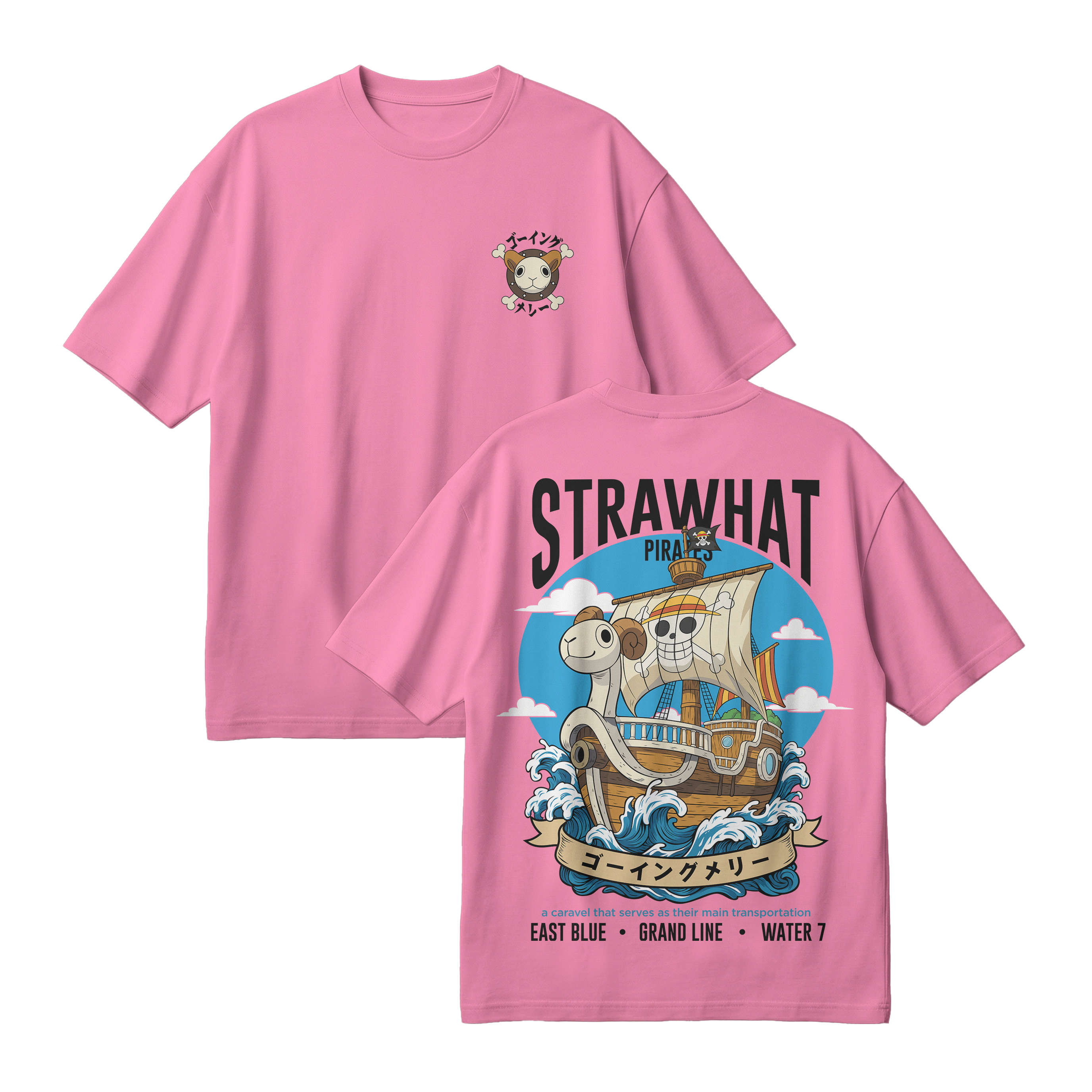 Anime One Piece Straw Hat Pirates Thousand Sunny Journey Oversized T-Shirt - RZM017