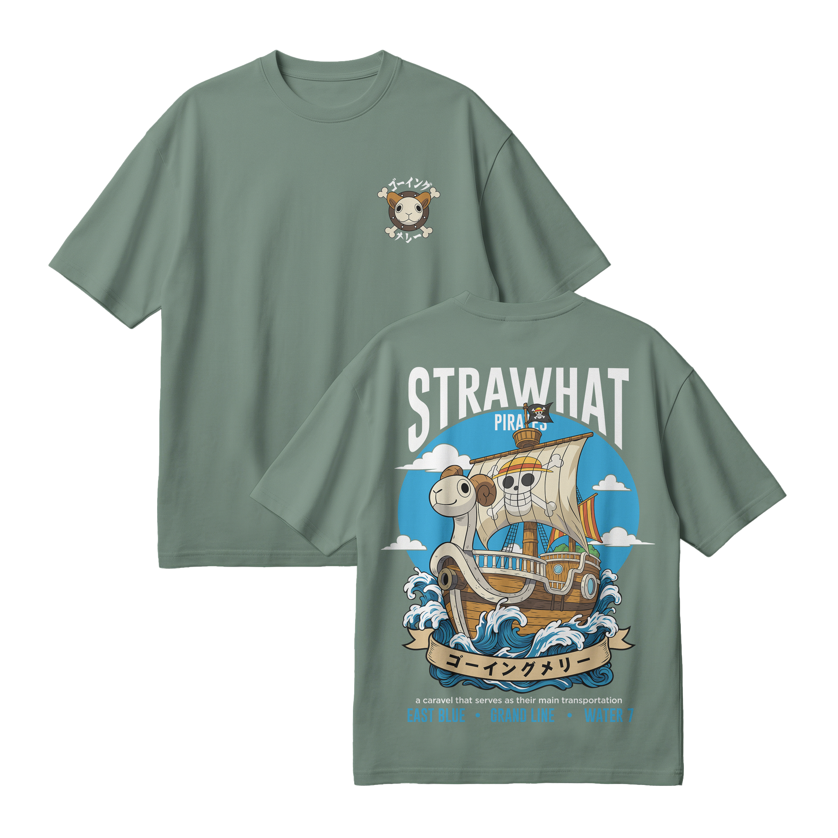 Anime One Piece Straw Hat Pirates Thousand Sunny Journey Oversized T-Shirt - RZM017