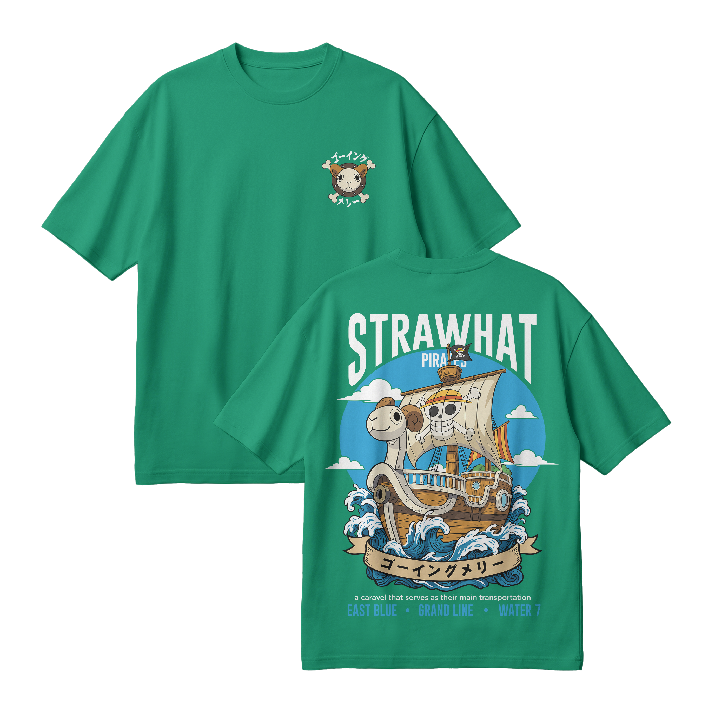 Anime One Piece Straw Hat Pirates Thousand Sunny Journey Oversized T-Shirt - RZM017