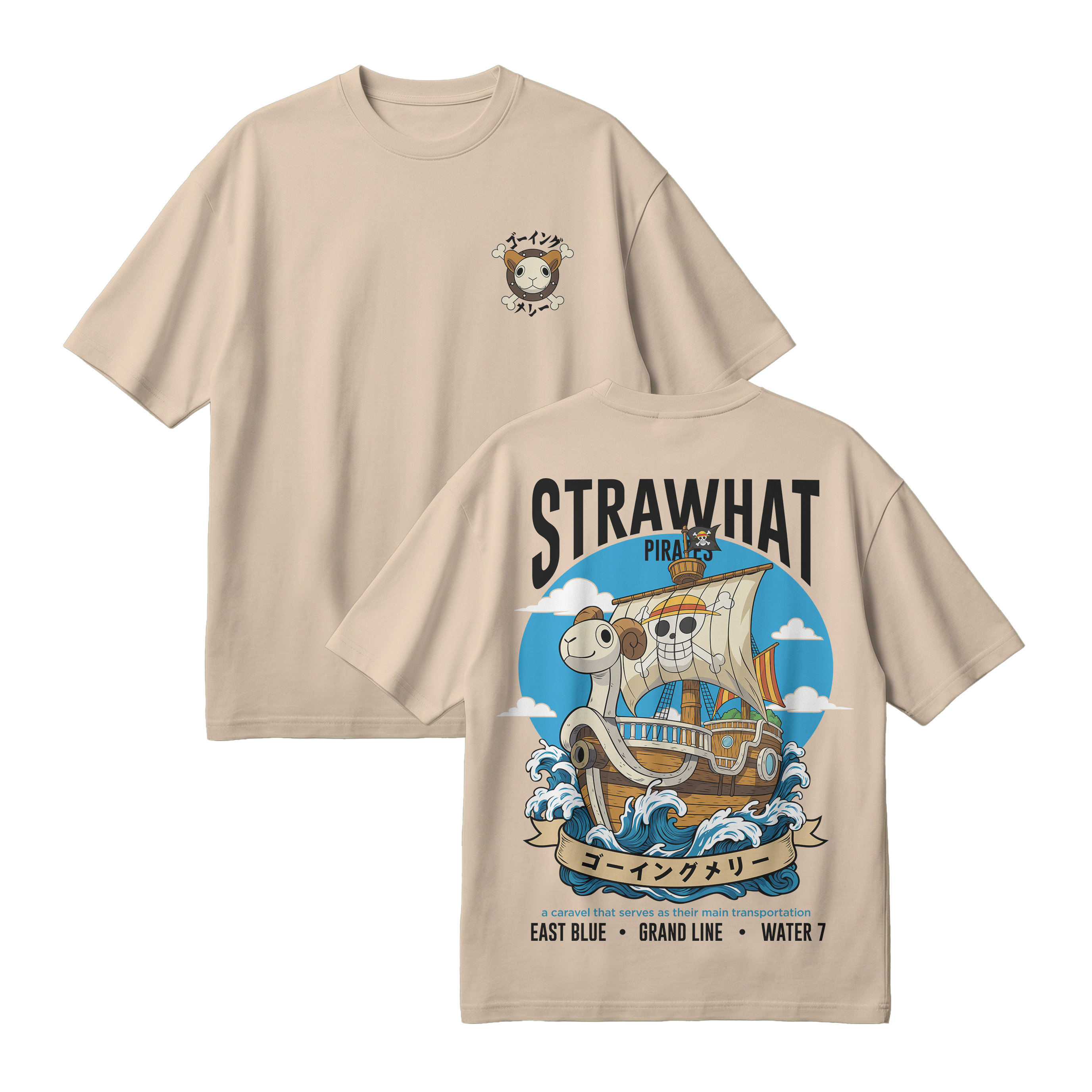 Anime One Piece Straw Hat Pirates Thousand Sunny Journey Oversized T-Shirt - RZM017