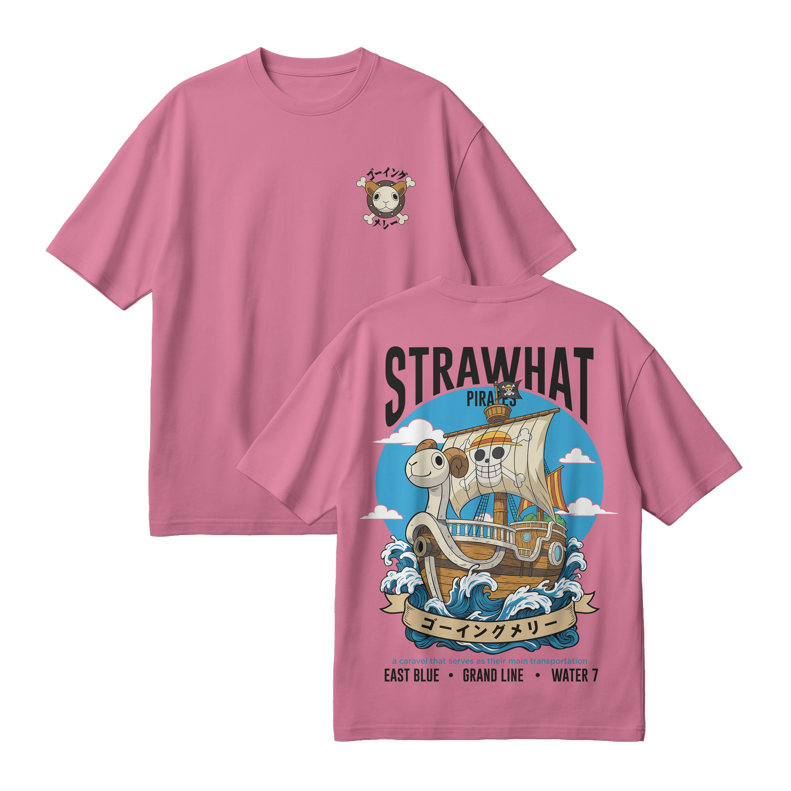Anime One Piece Straw Hat Pirates Thousand Sunny Journey Oversized T-Shirt - RZM017