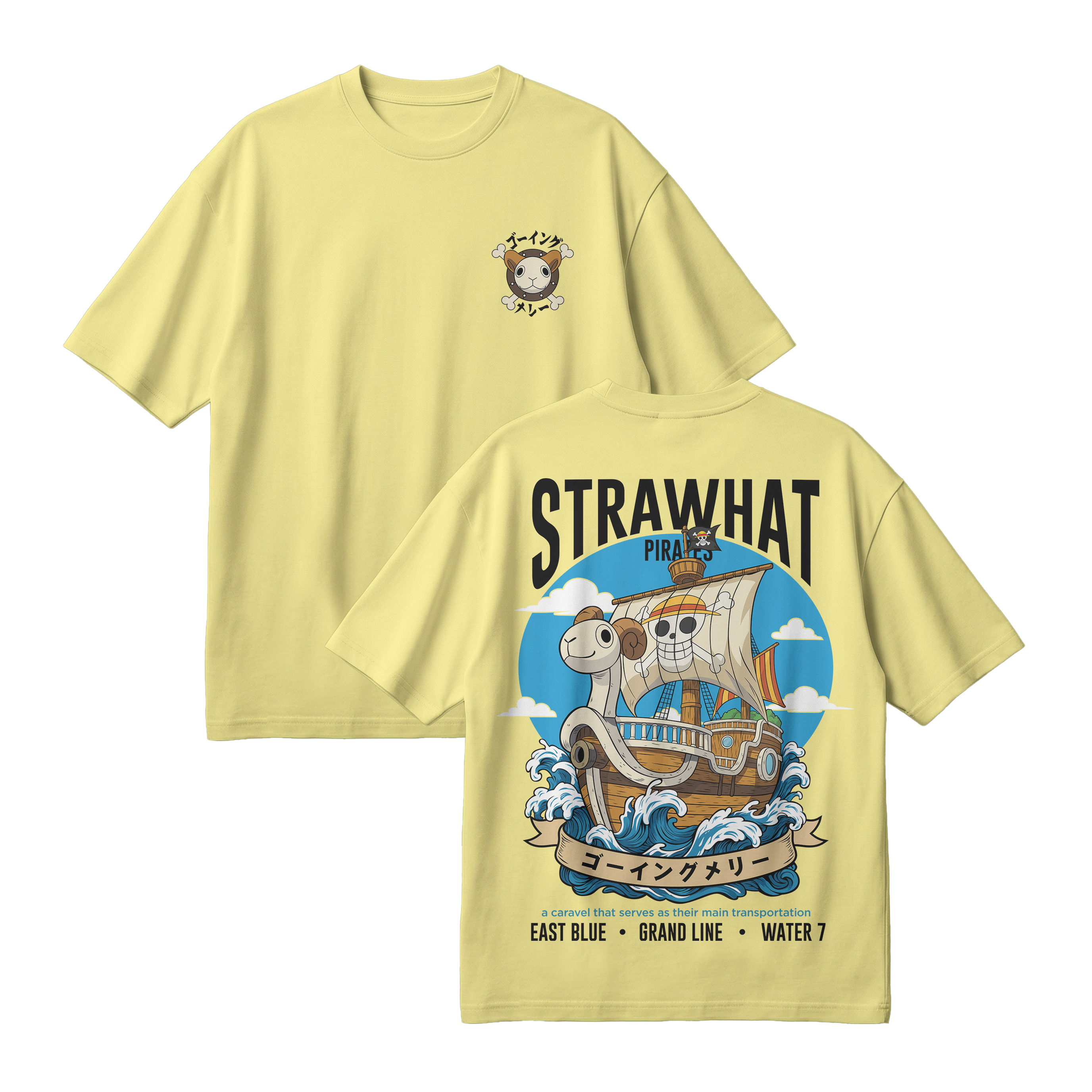 Anime One Piece Straw Hat Pirates Thousand Sunny Journey Oversized T-Shirt - RZM017