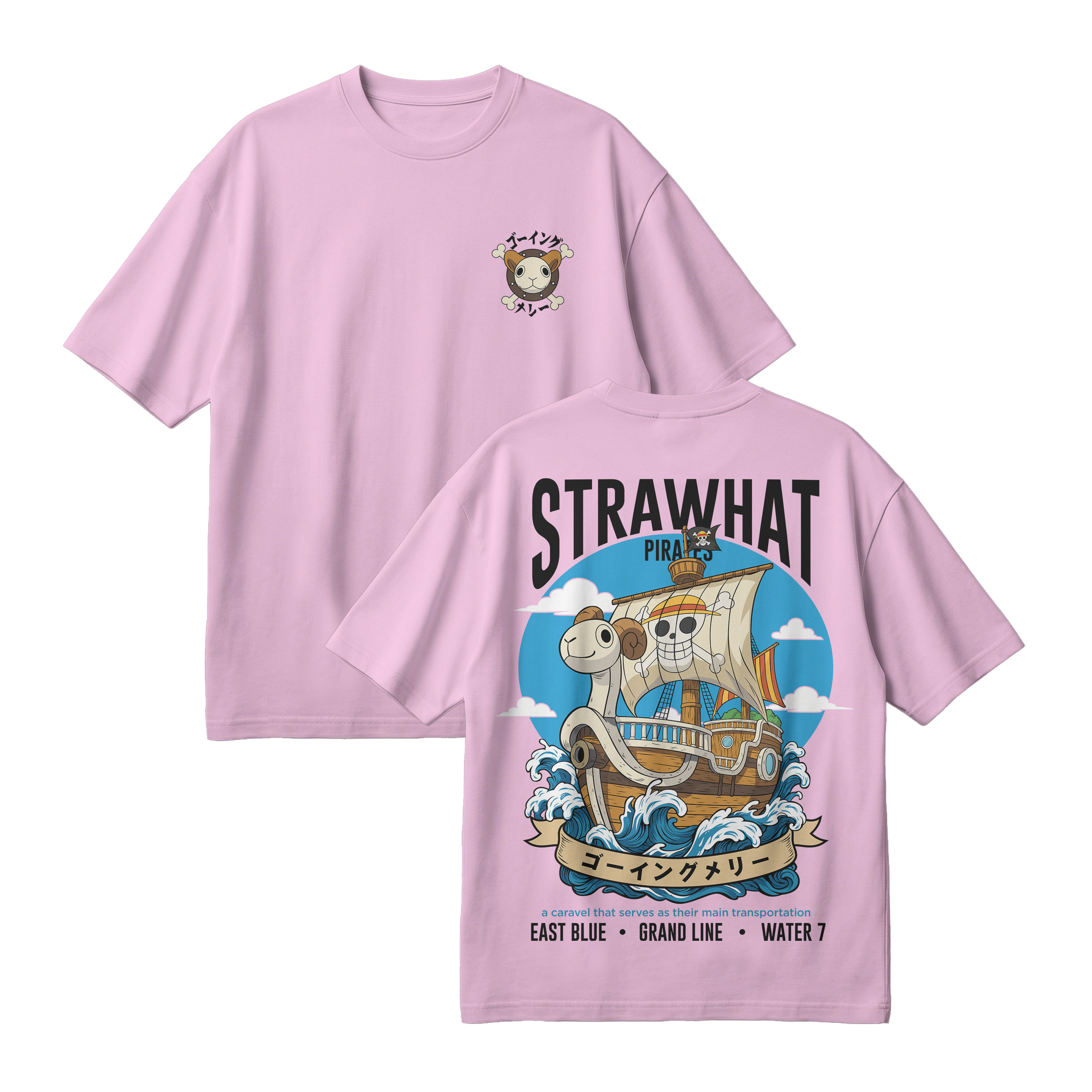 Anime One Piece Straw Hat Pirates Thousand Sunny Journey Oversized T-Shirt - RZM017