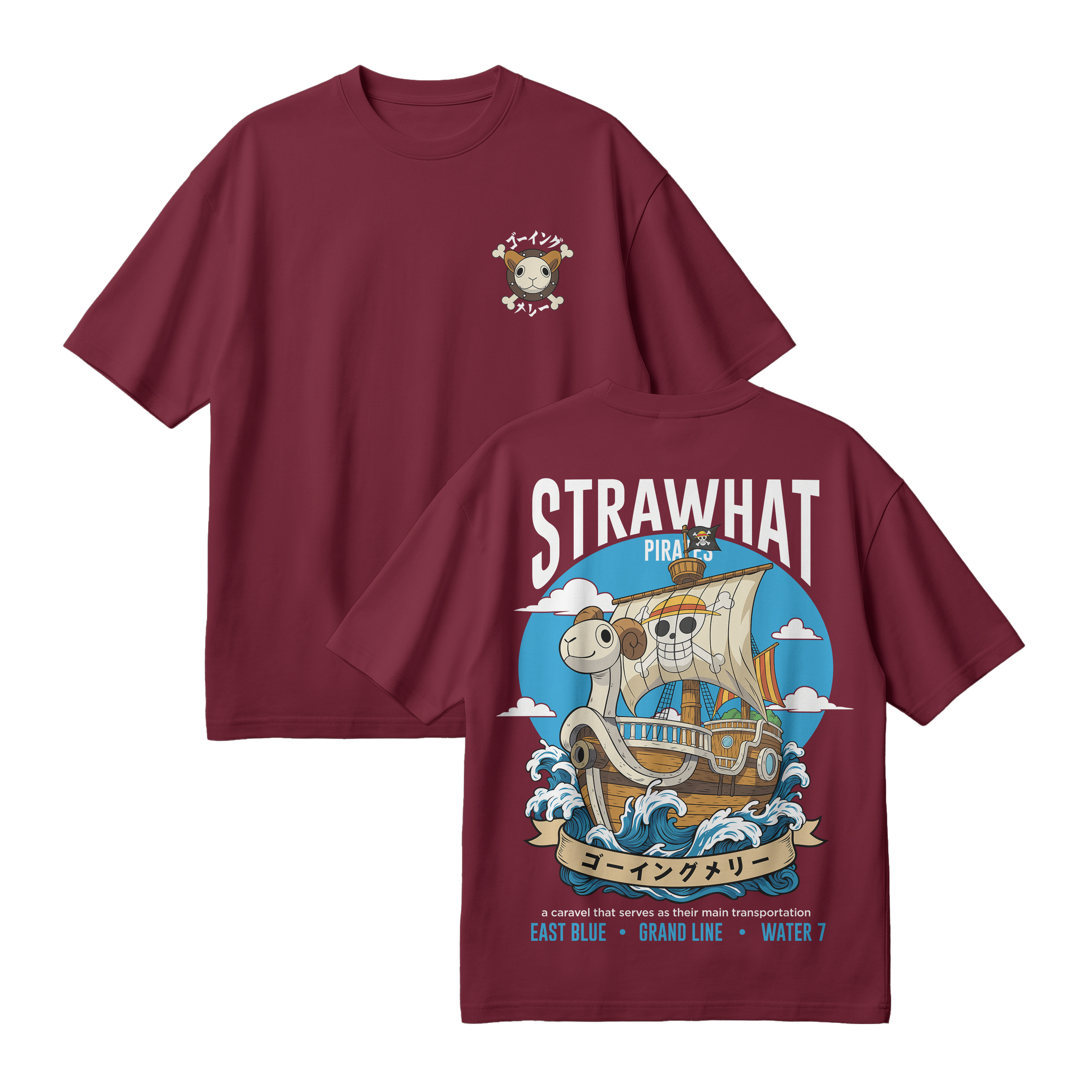 Anime One Piece Straw Hat Pirates Thousand Sunny Journey Oversized T-Shirt - RZM017