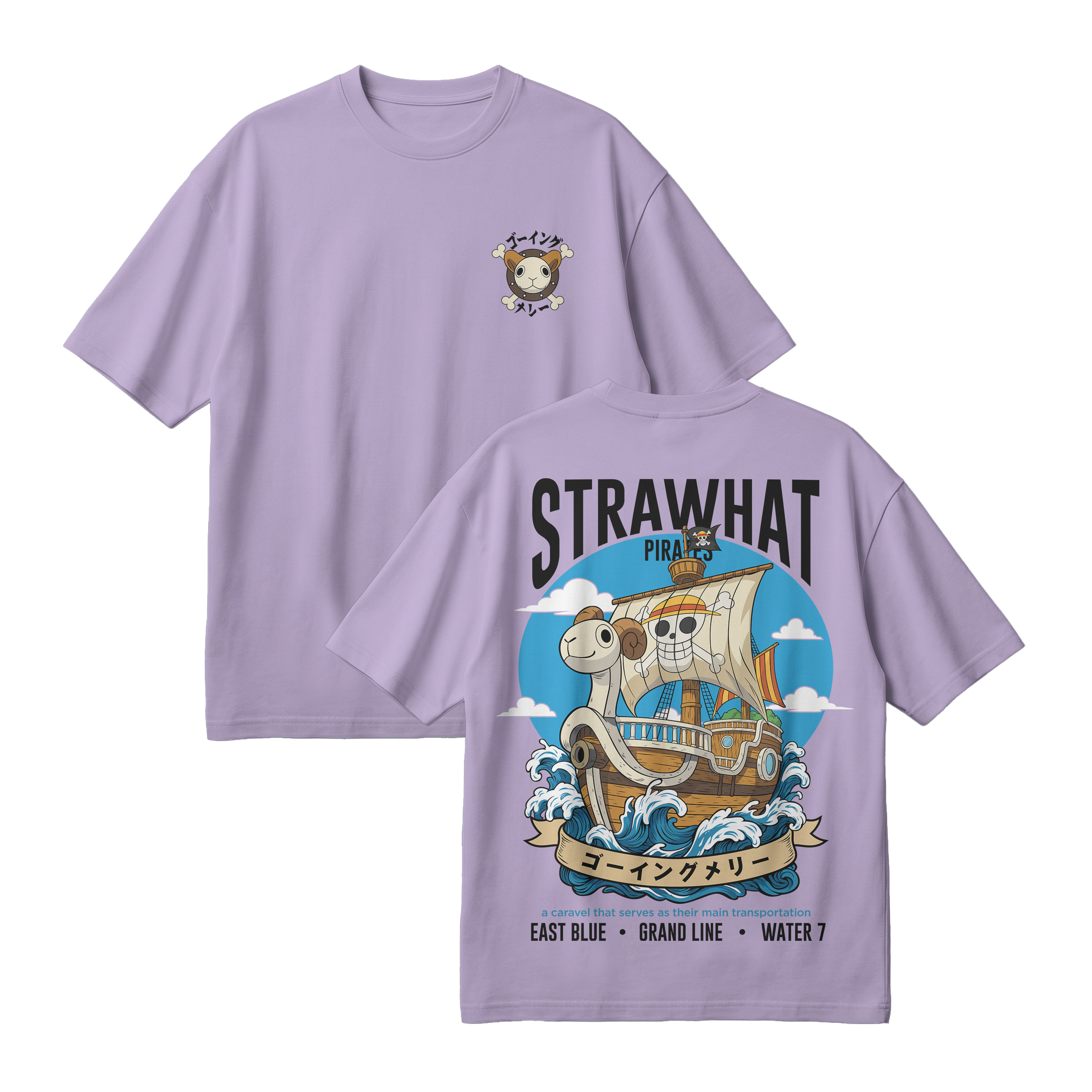 Anime One Piece Straw Hat Pirates Thousand Sunny Journey Oversized T-Shirt - RZM017