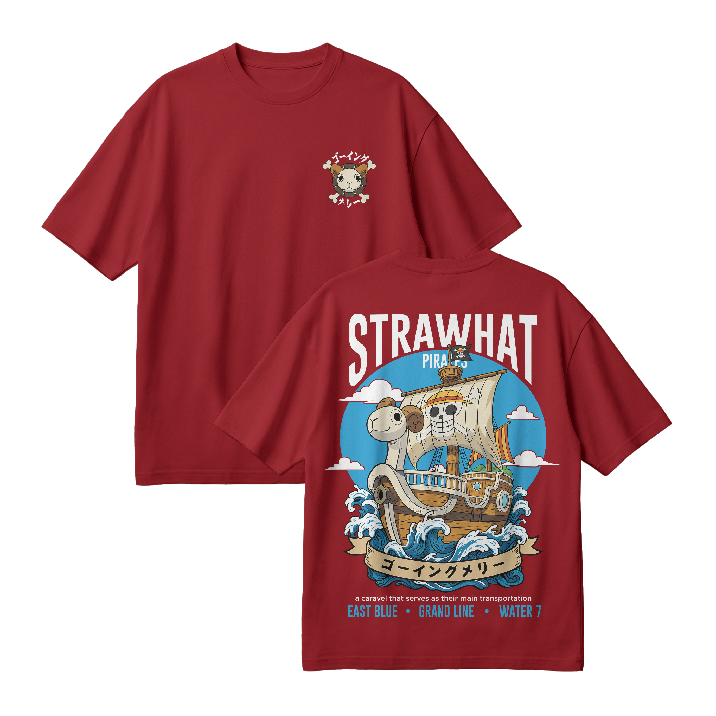 Anime One Piece Straw Hat Pirates Thousand Sunny Journey Oversized T-Shirt - RZM017