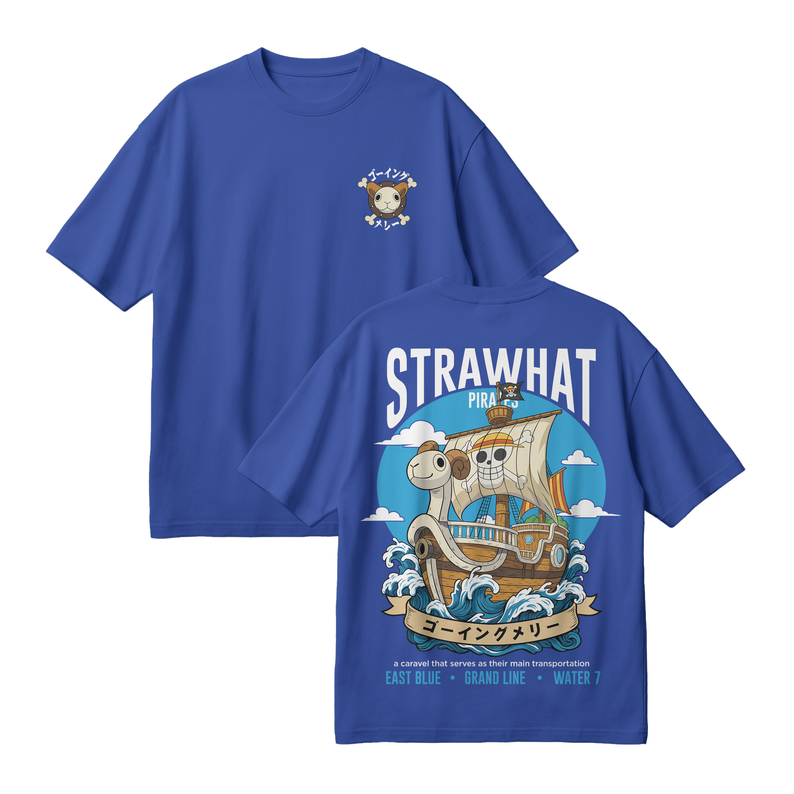 Anime One Piece Straw Hat Pirates Thousand Sunny Journey Oversized T-Shirt - RZM017