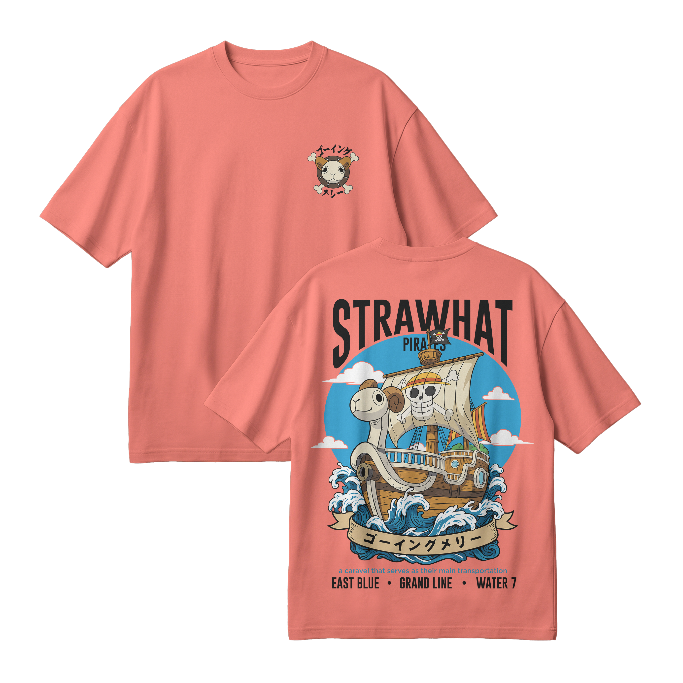 Anime One Piece Straw Hat Pirates Thousand Sunny Journey Oversized T-Shirt - RZM017