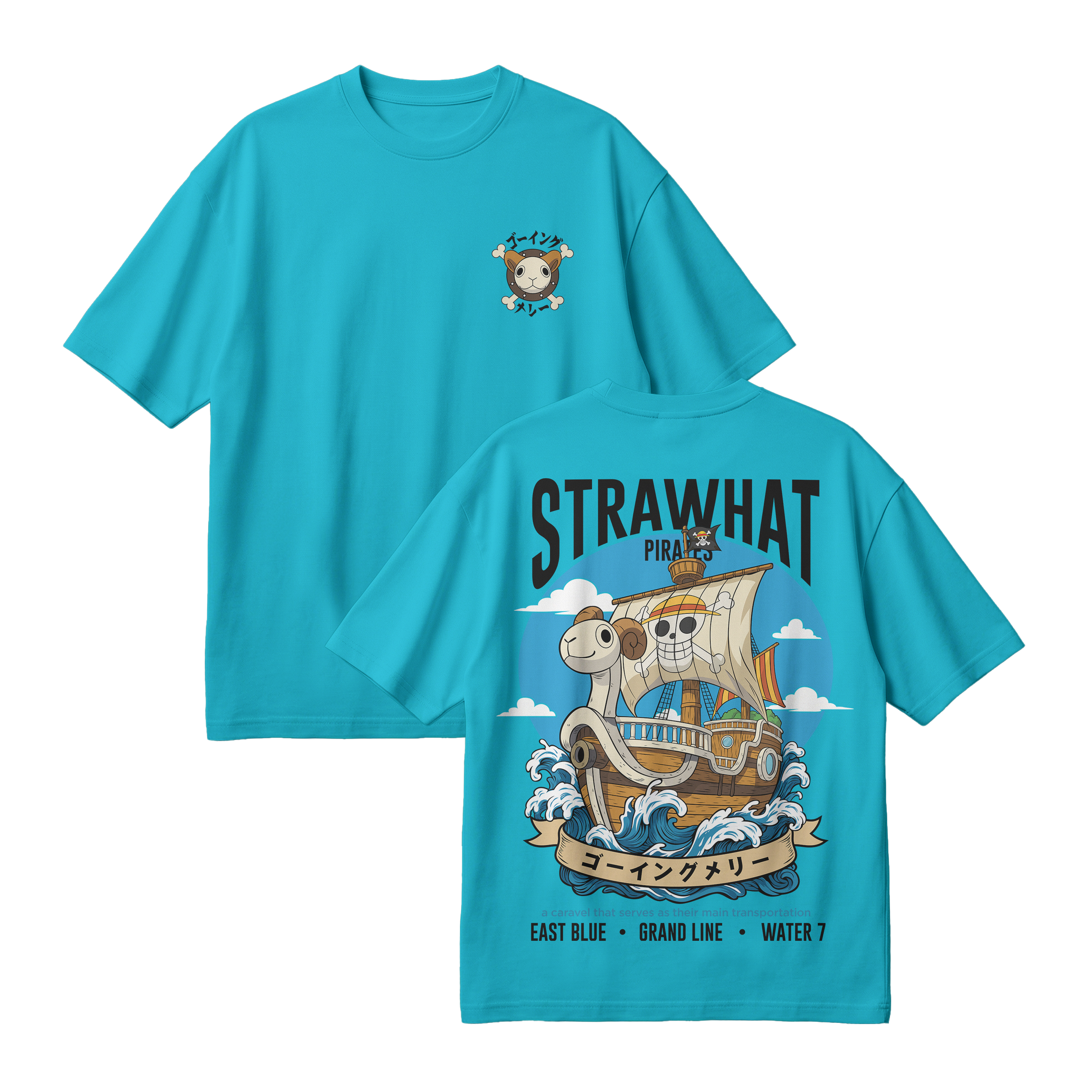Anime One Piece Straw Hat Pirates Thousand Sunny Journey Oversized T-Shirt - RZM017