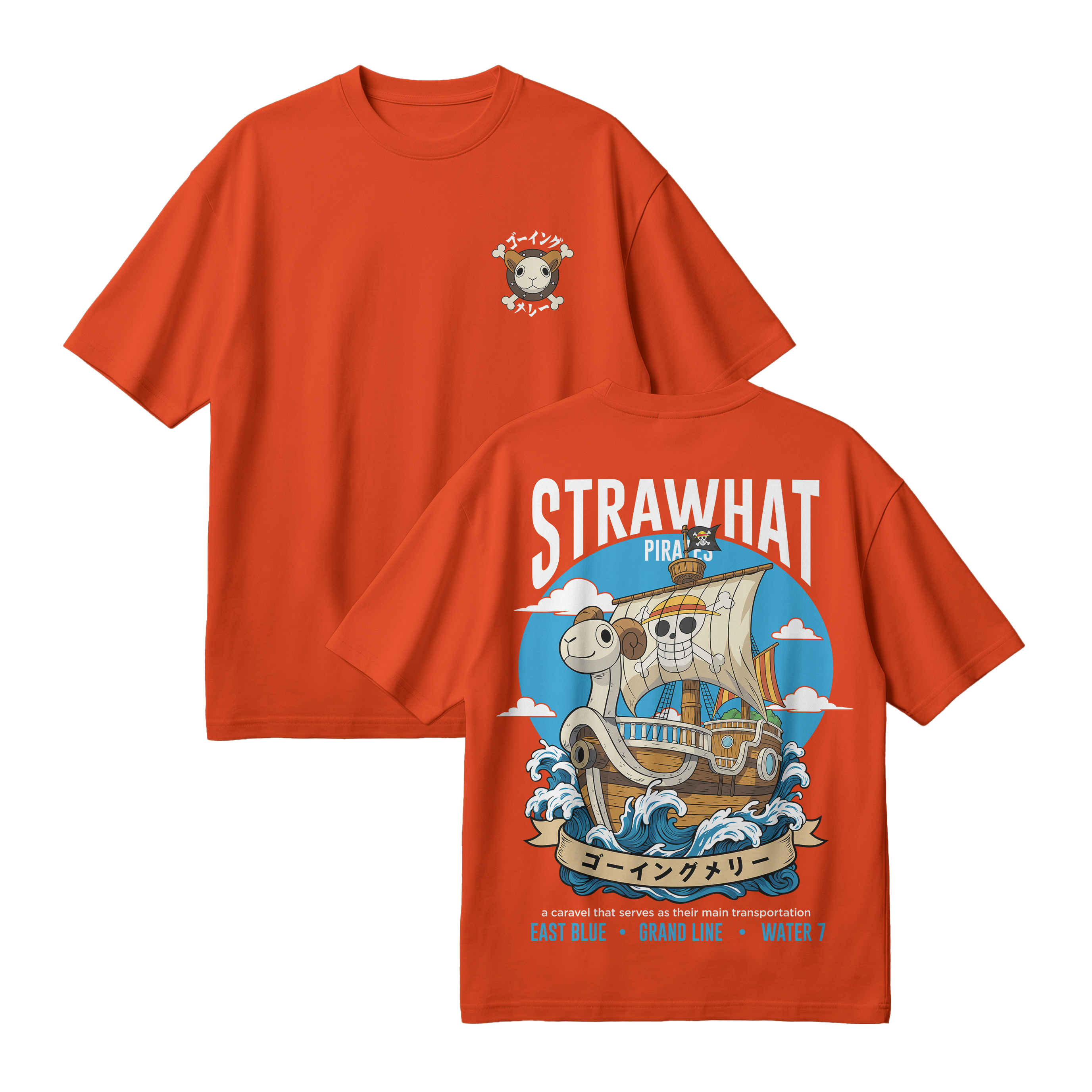 Anime One Piece Straw Hat Pirates Thousand Sunny Journey Oversized T-Shirt - RZM017
