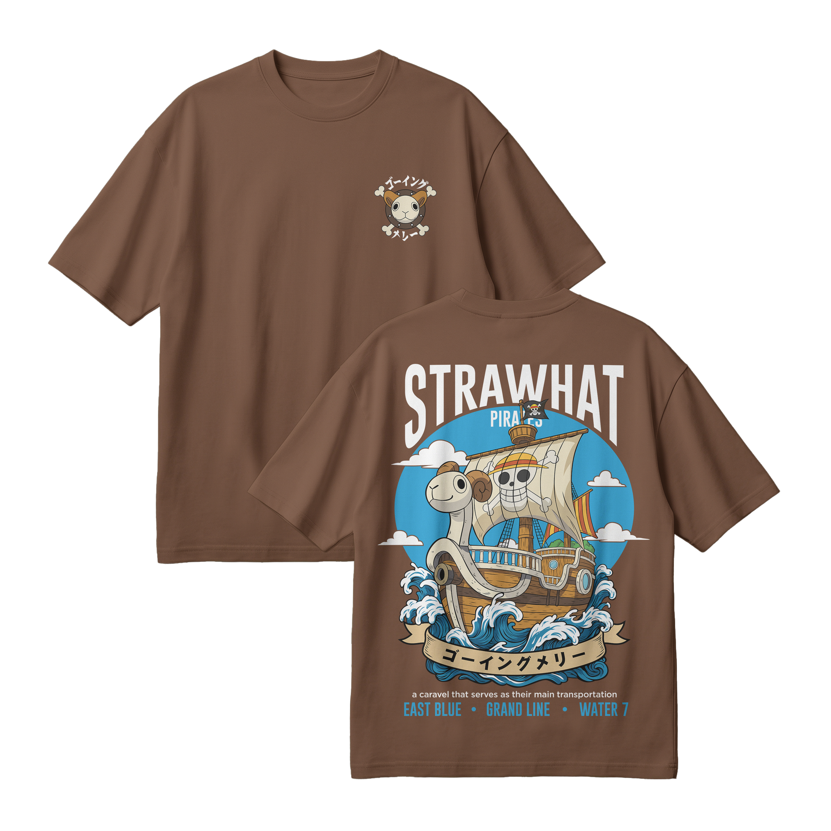 Anime One Piece Straw Hat Pirates Thousand Sunny Journey Oversized T-Shirt - RZM017