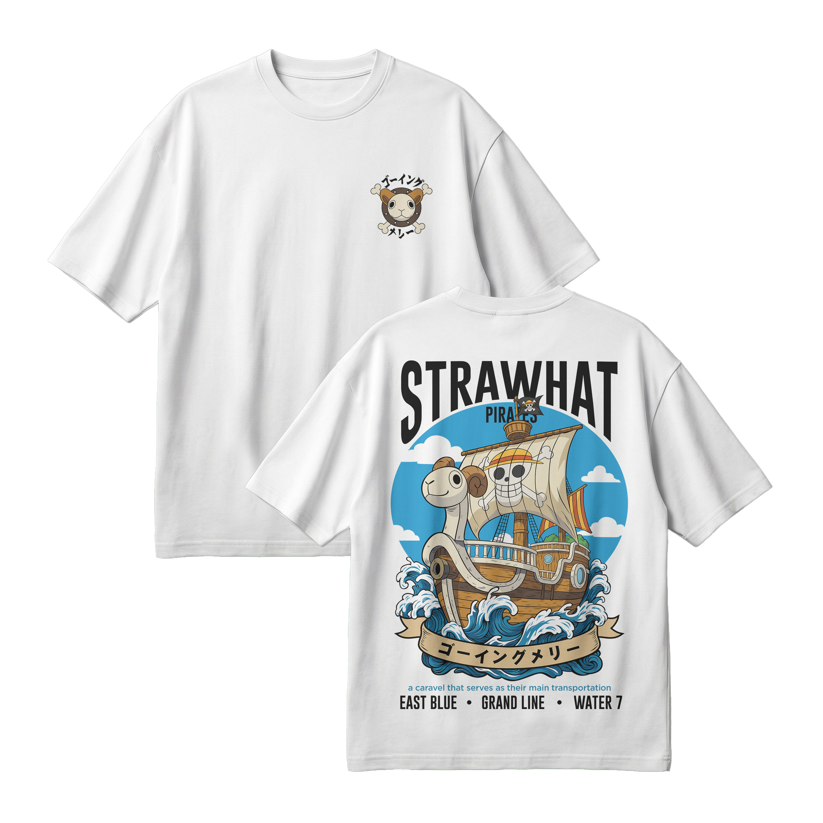 Anime One Piece Straw Hat Pirates Thousand Sunny Journey Oversized T-Shirt - RZM017