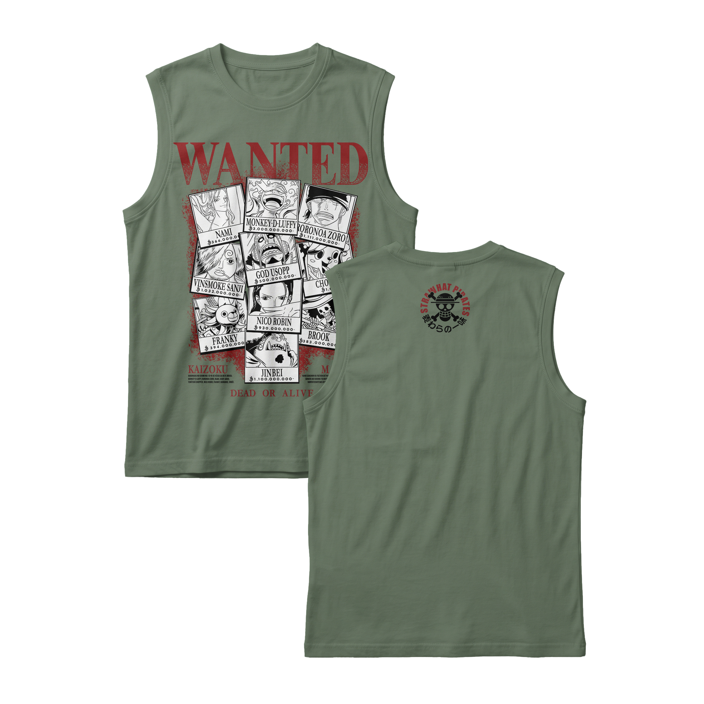 Anime One Piece Wanted Mugiwara Crew Sleeveless - RZM008