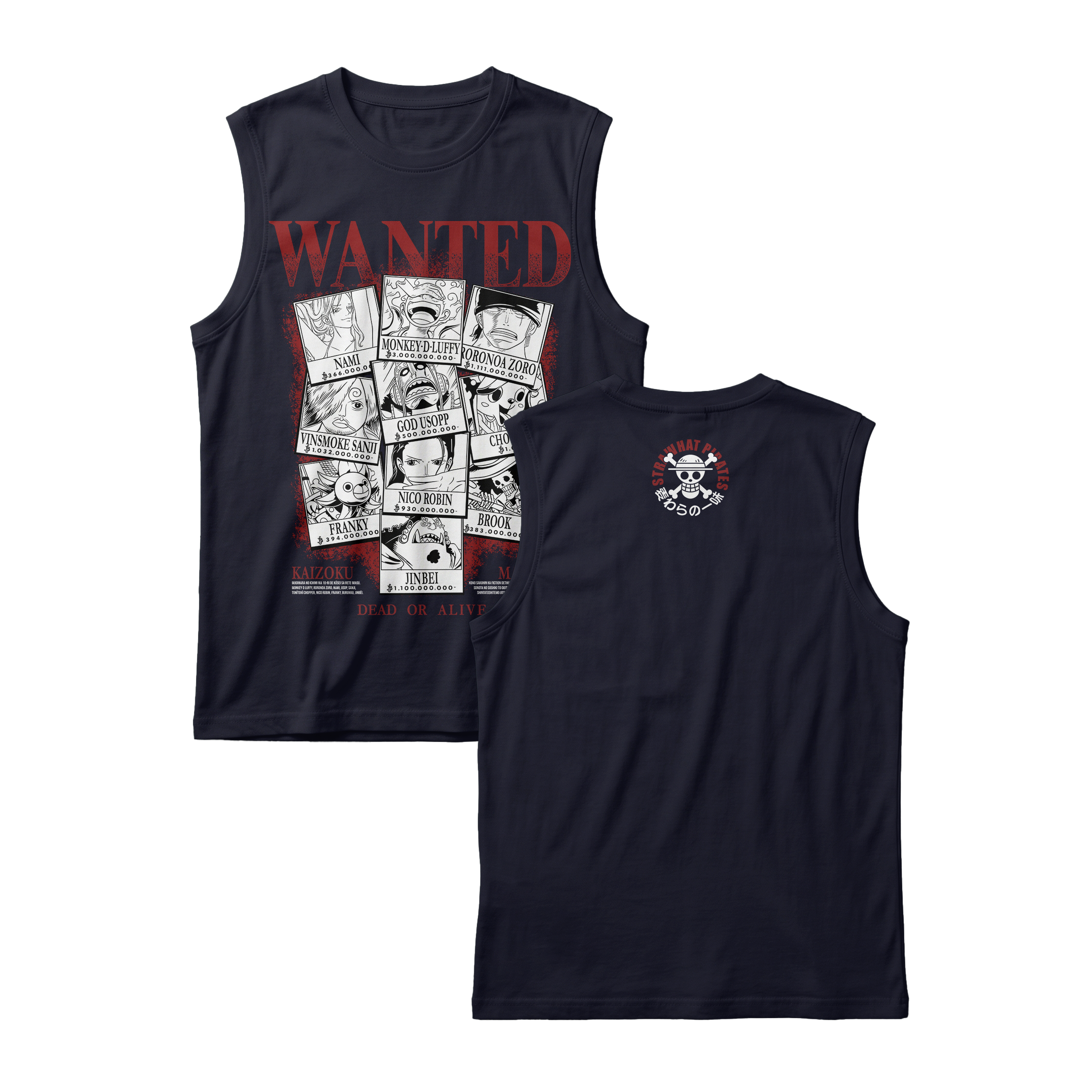 Anime One Piece Wanted Mugiwara Crew Sleeveless - RZM008