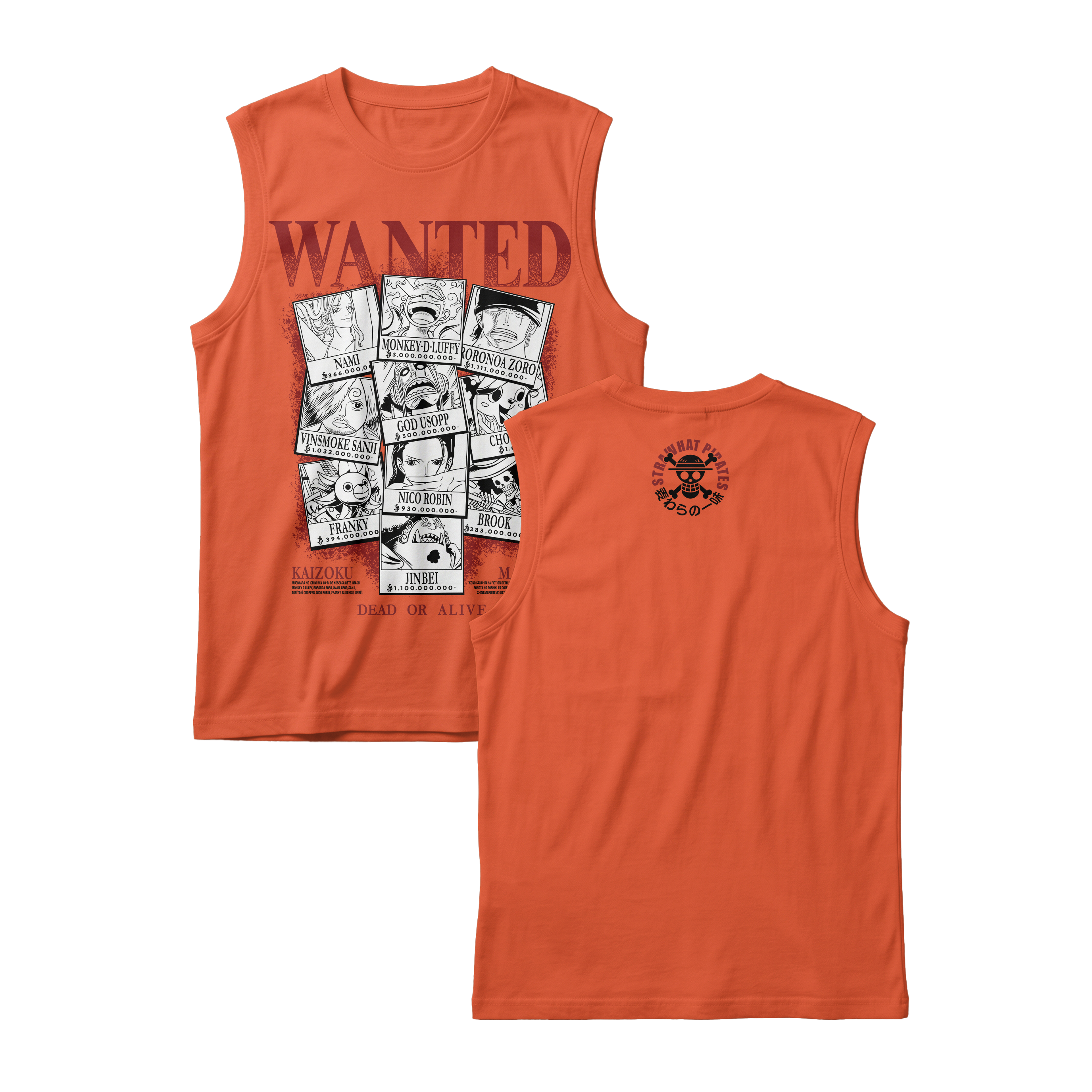 Anime One Piece Wanted Mugiwara Crew Sleeveless - RZM008