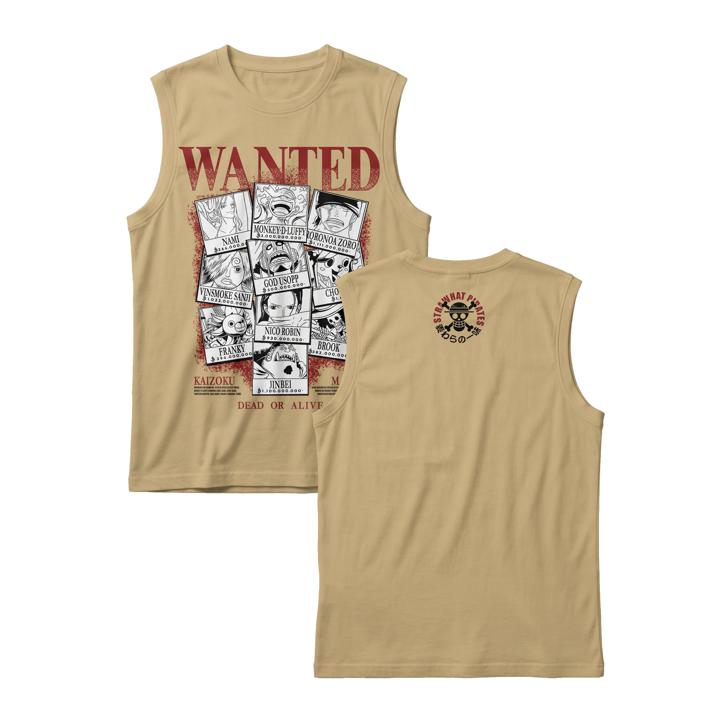 Anime One Piece Wanted Mugiwara Crew Sleeveless - RZM008