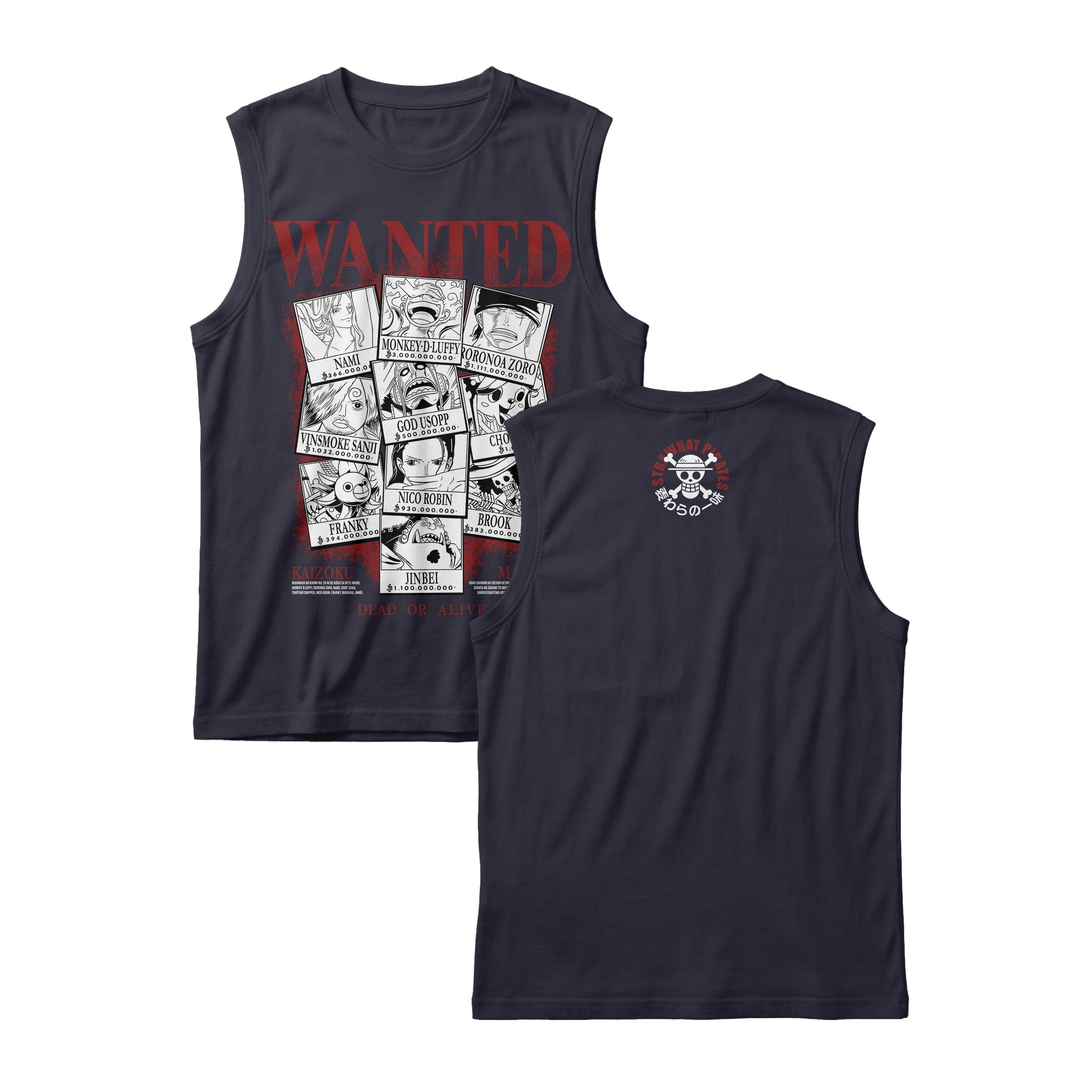 Anime One Piece Wanted Mugiwara Crew Sleeveless - RZM008