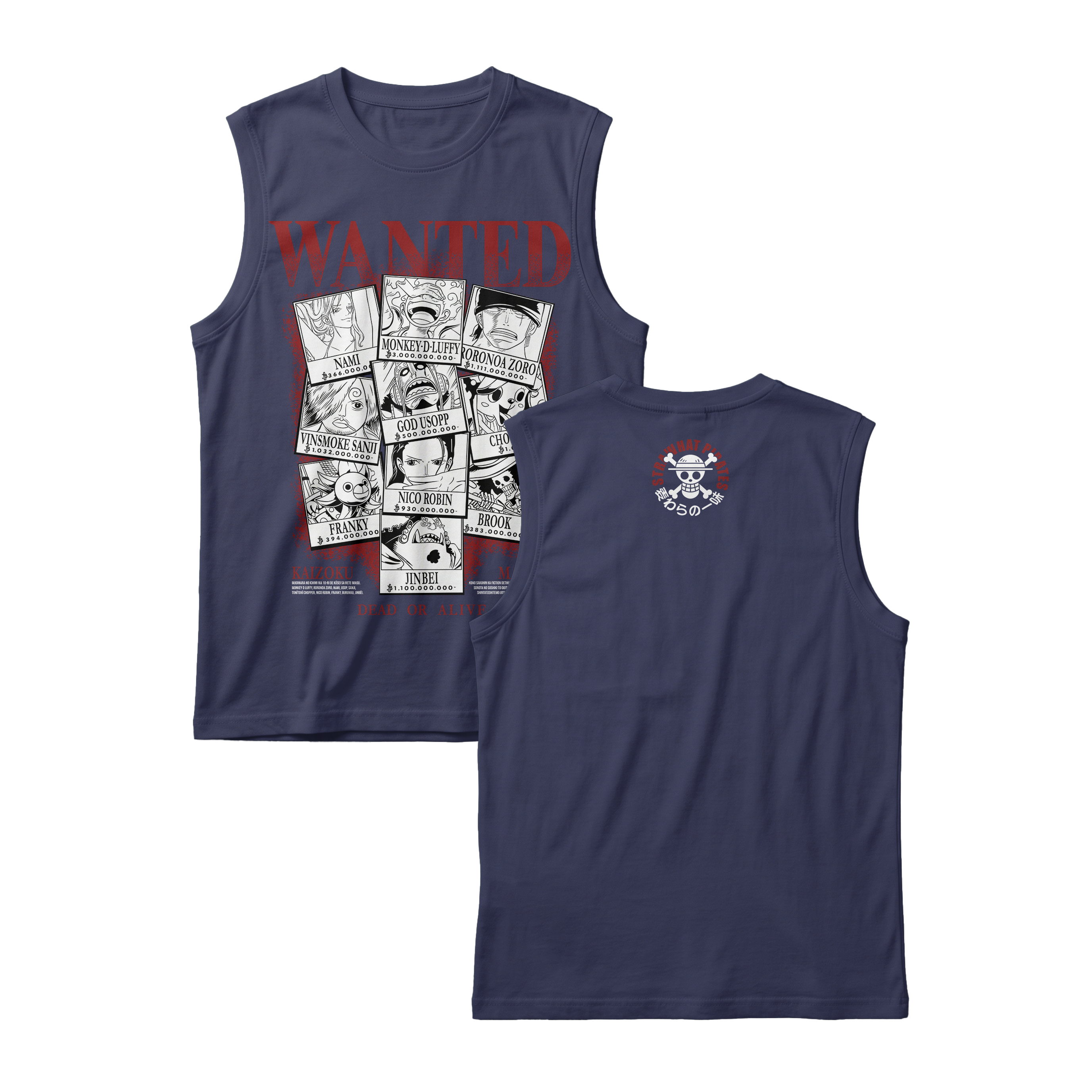 Anime One Piece Wanted Mugiwara Crew Sleeveless - RZM008