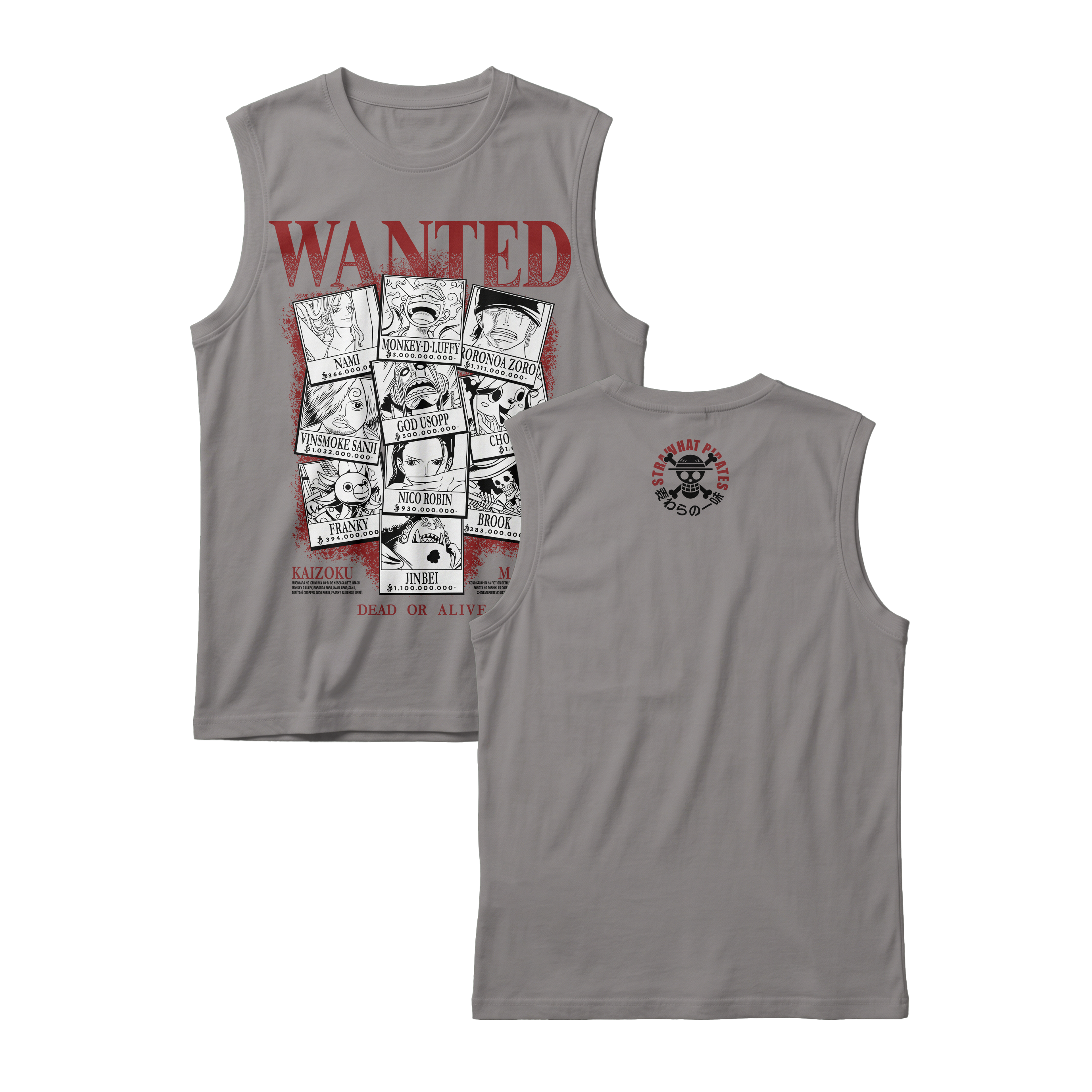 Anime One Piece Wanted Mugiwara Crew Sleeveless - RZM008
