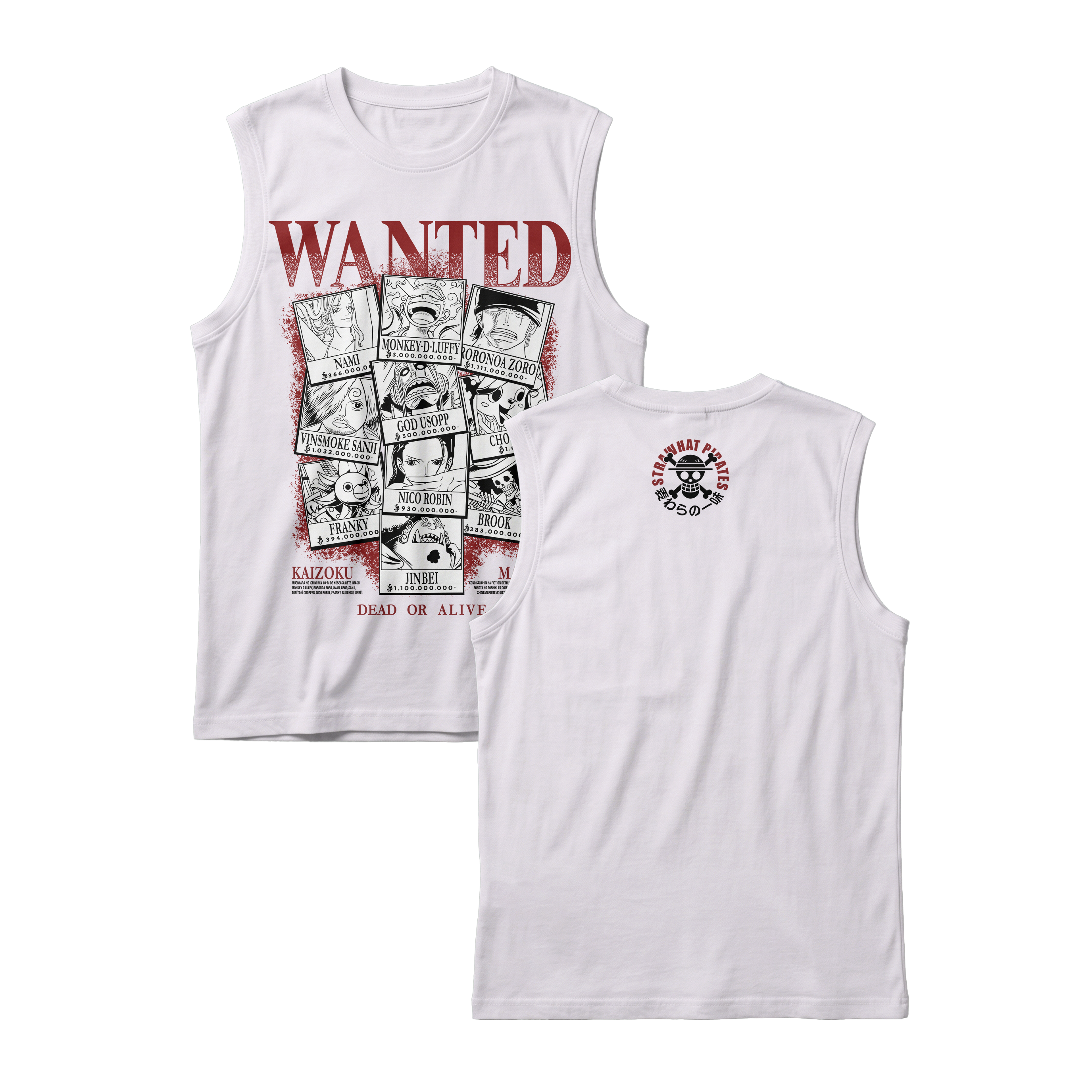 Anime One Piece Wanted Mugiwara Crew Sleeveless - RZM008
