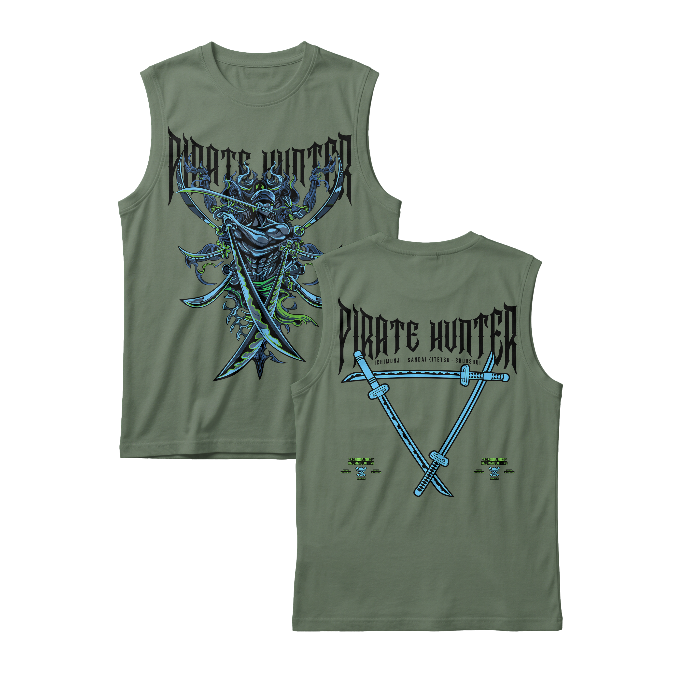 Anime One Piece Roronoa Zoro Pirates Hunter Sleeveless - RZM010