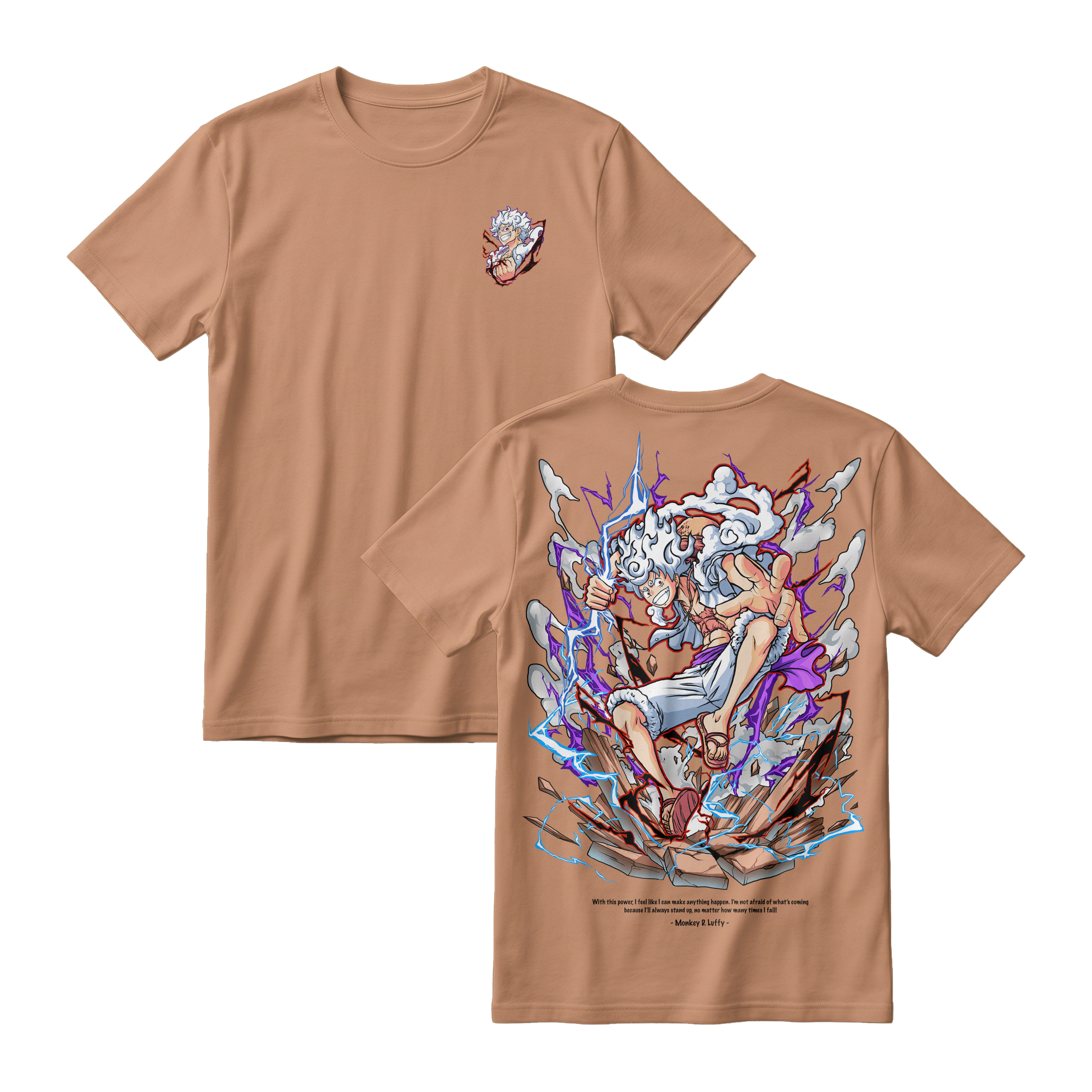 Anime One Piece Monkey D. Luffy Short Sleeve Tee - ALMOND