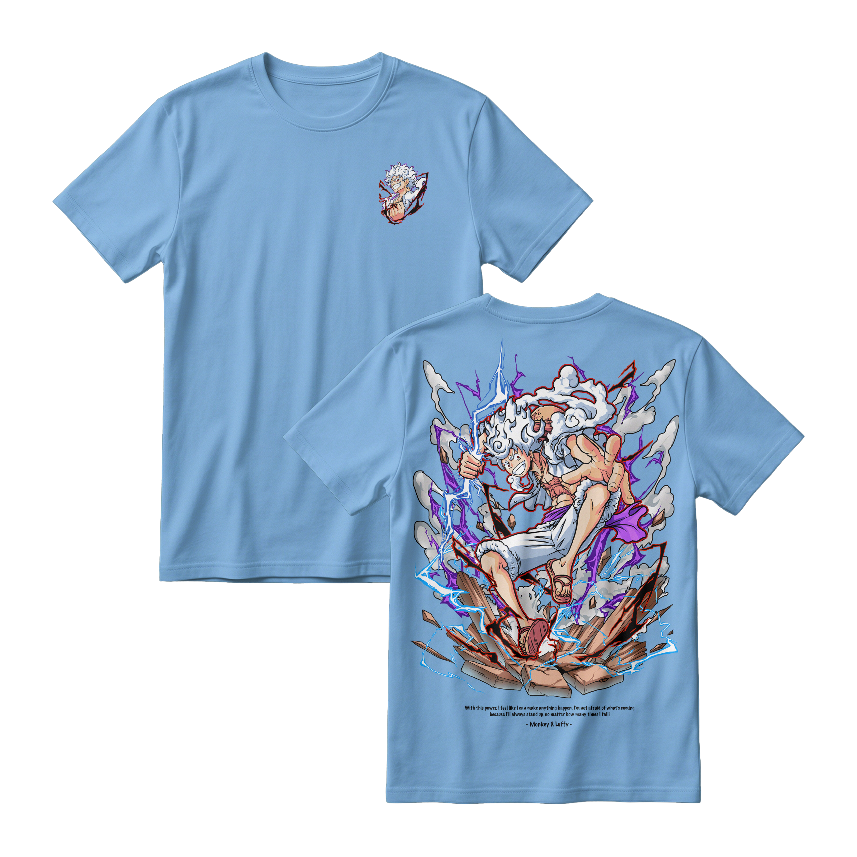 Anime One Piece Monkey D. Luffy Short Sleeve Tee - ARTIC-BLUE