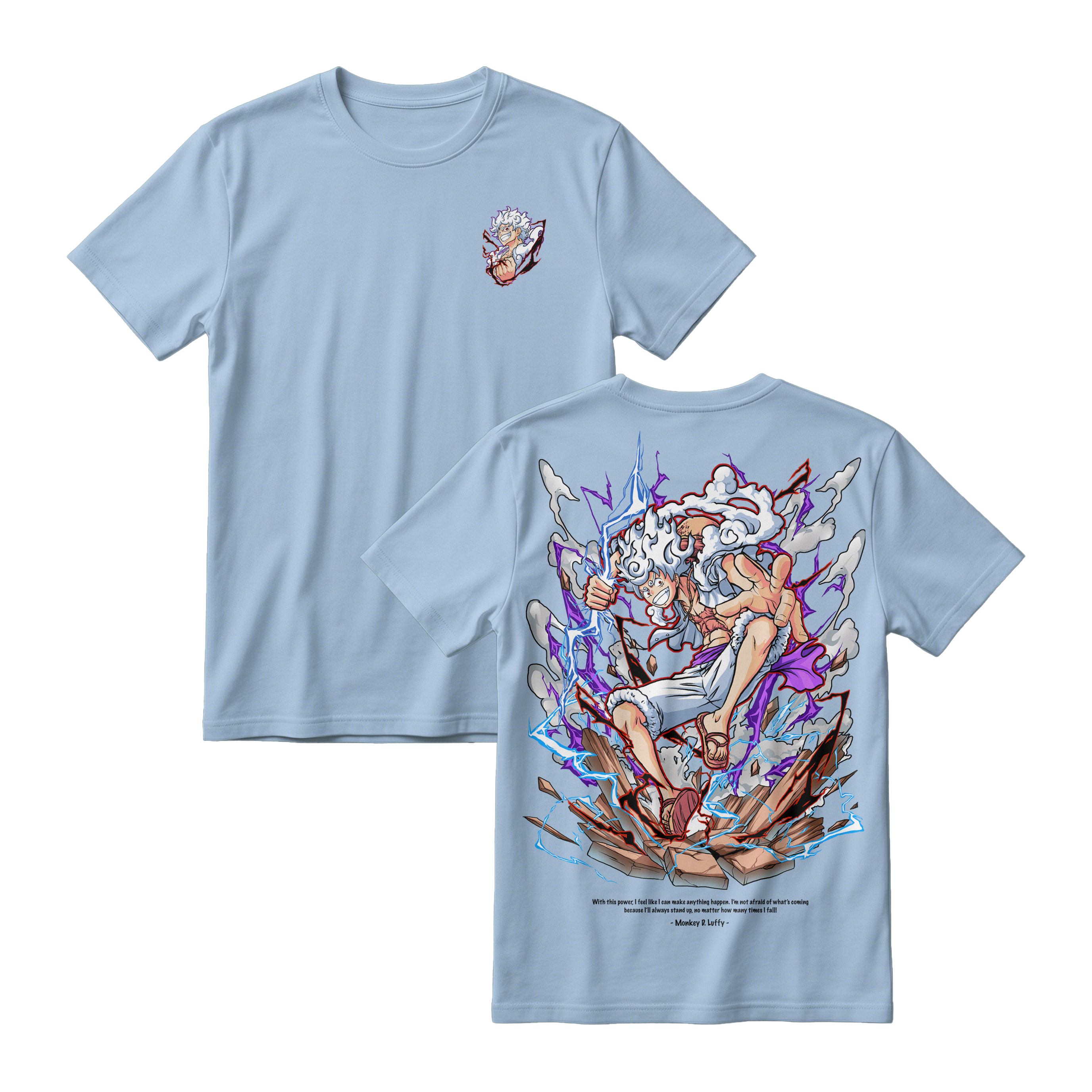 Anime One Piece Monkey D. Luffy Short Sleeve Tee - BABY-BLUE