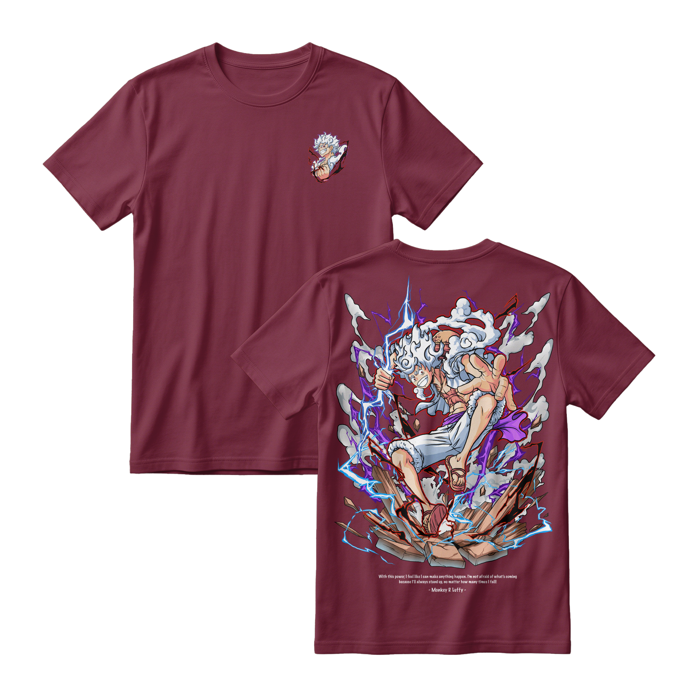 Anime One Piece Monkey D. Luffy Short Sleeve Tee - BURGUNDY