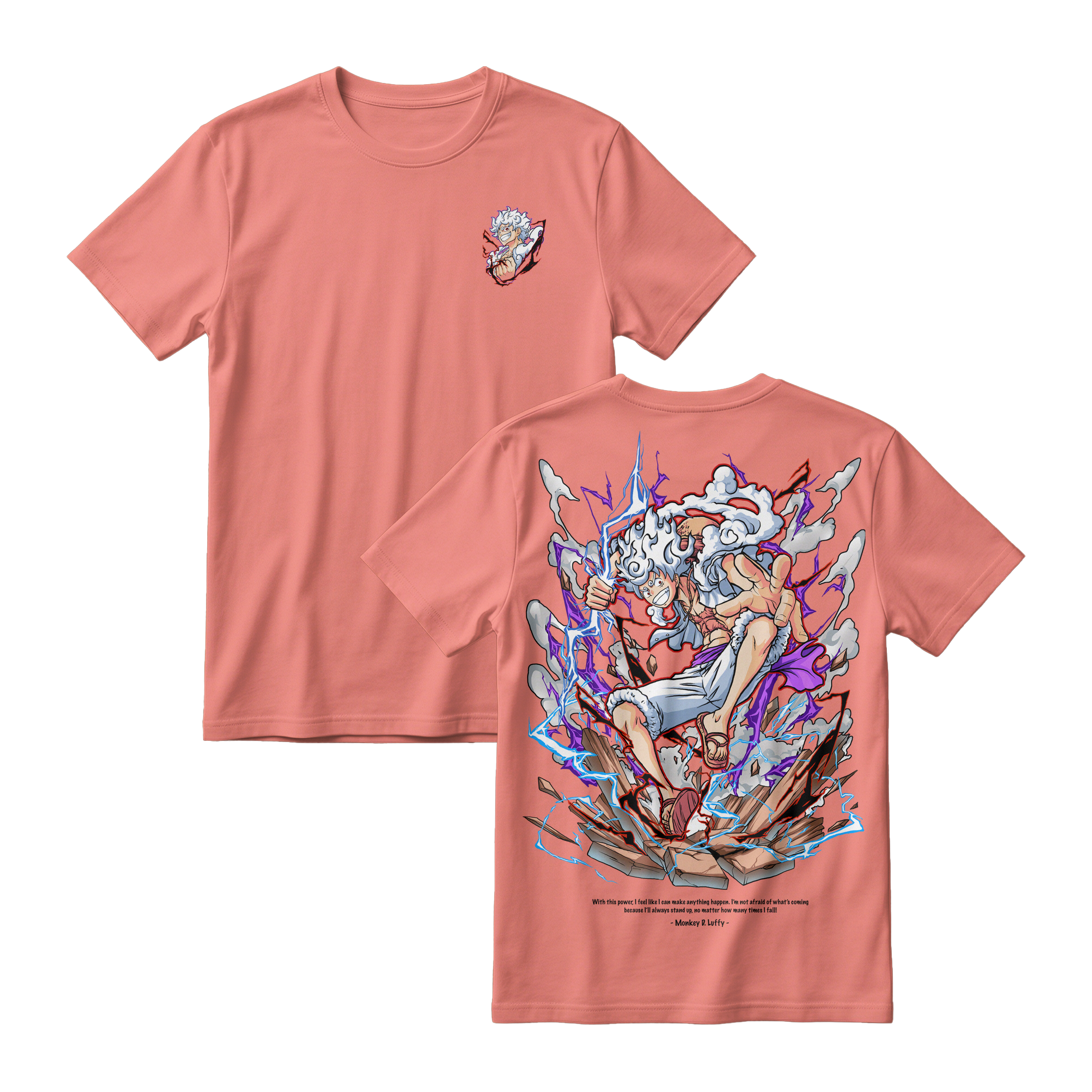 Anime One Piece Monkey D. Luffy Short Sleeve Tee - CORAL