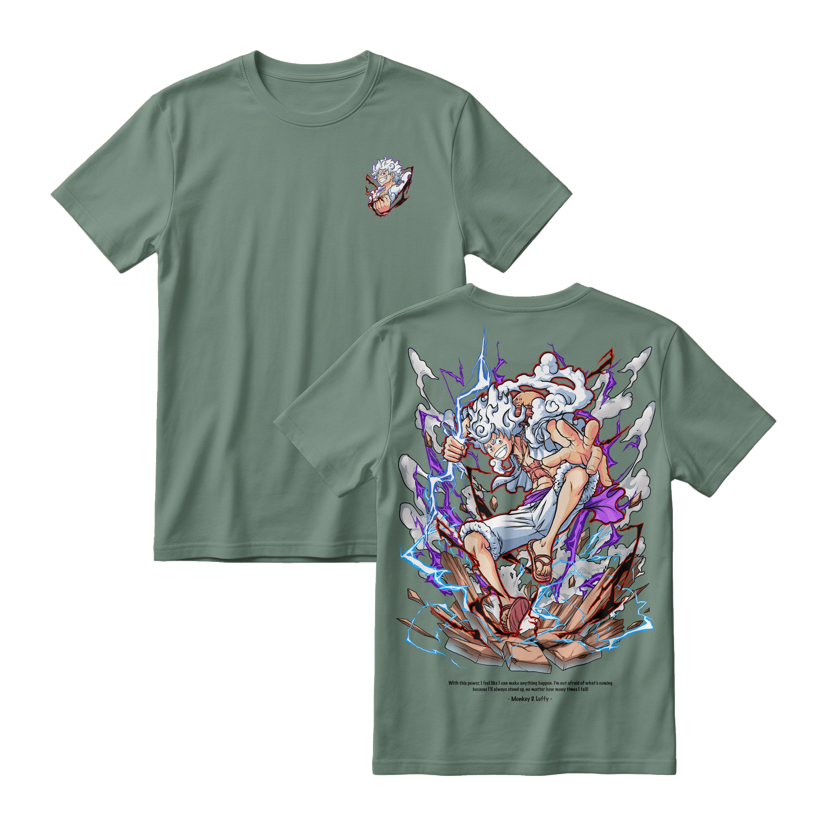 Anime One Piece Monkey D. Luffy Short Sleeve Tee - GREEN-ALGAE