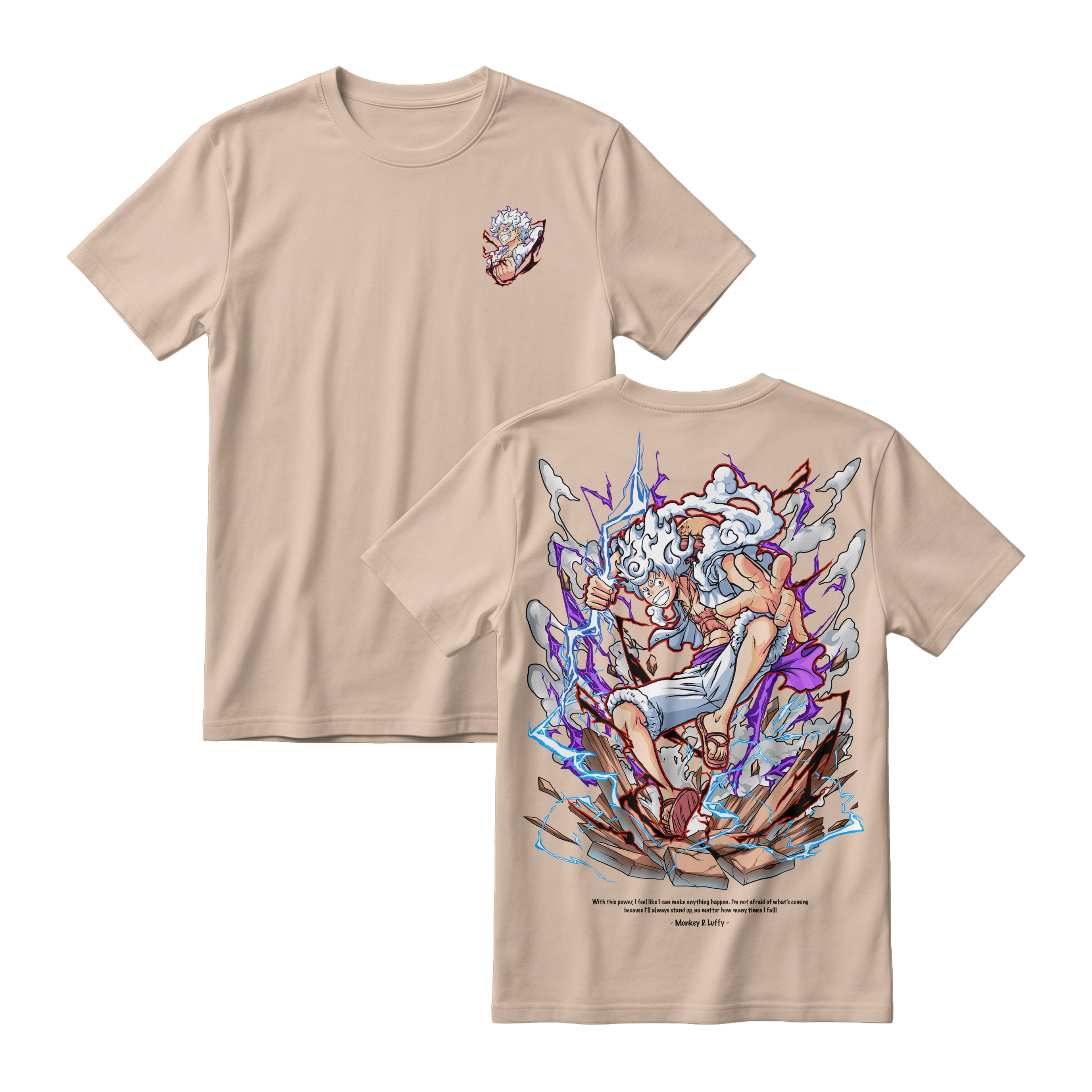 Anime One Piece Monkey D. Luffy Short Sleeve Tee -  KHAKI