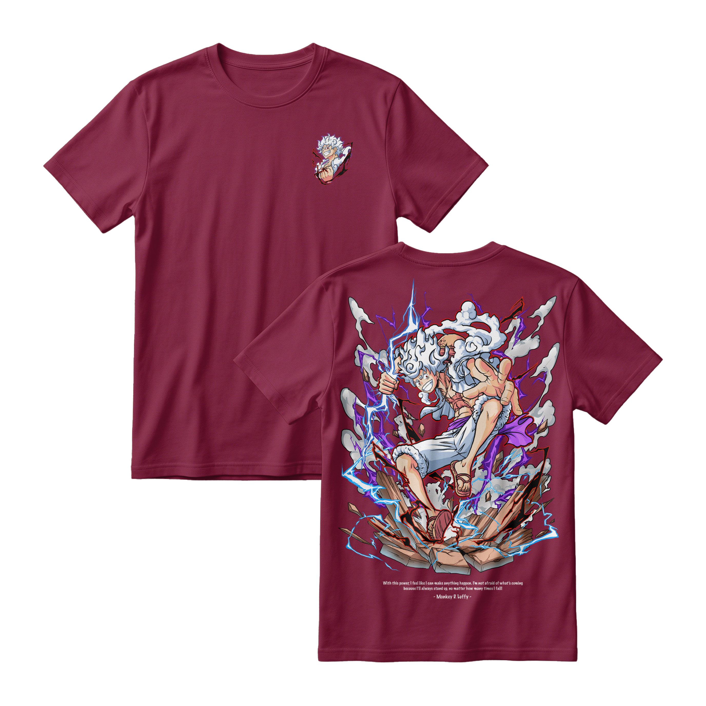 Anime One Piece Monkey D. Luffy Short Sleeve Tee -  MAROON