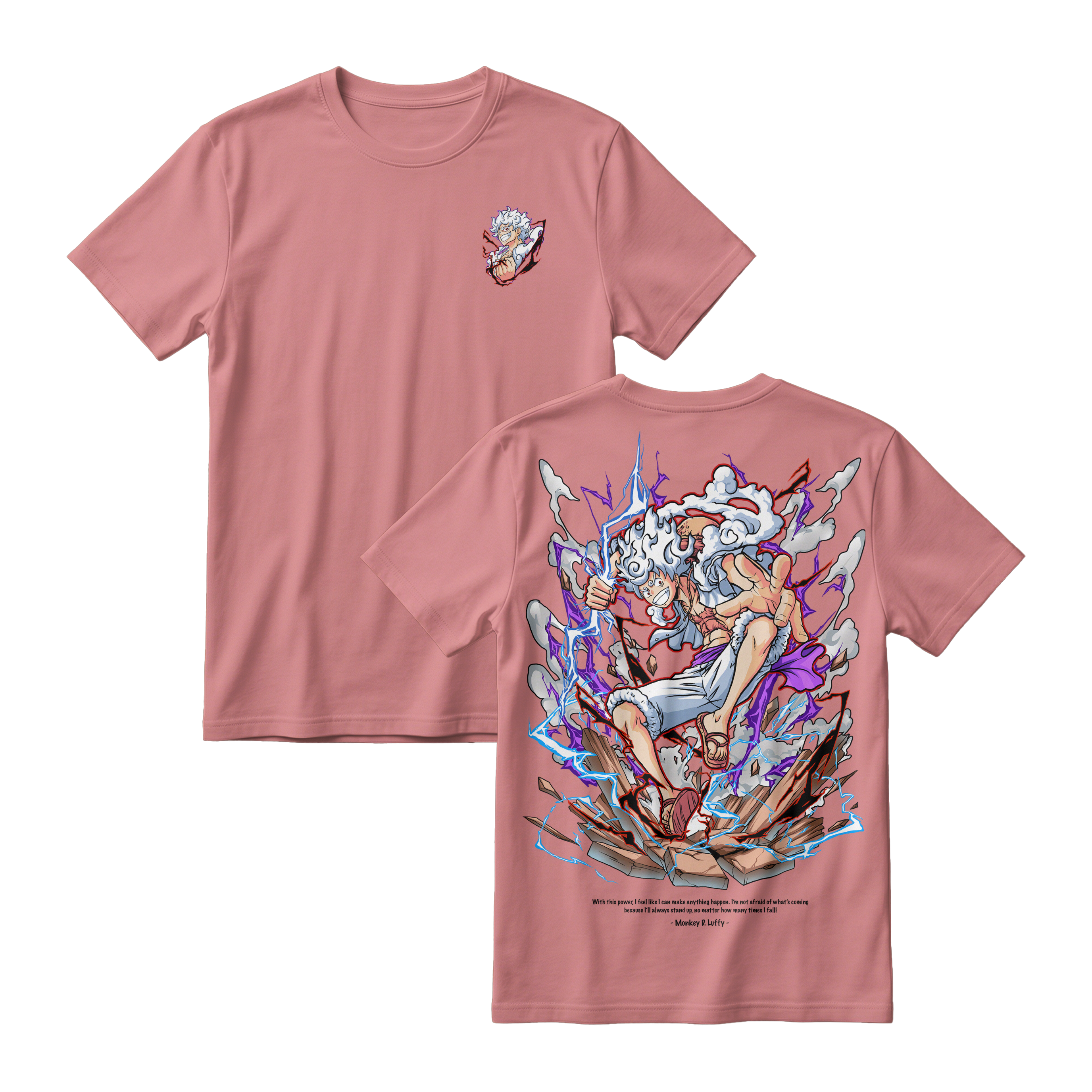 Anime One Piece Monkey D. Luffy Short Sleeve Tee -  PASTEL-PINK
