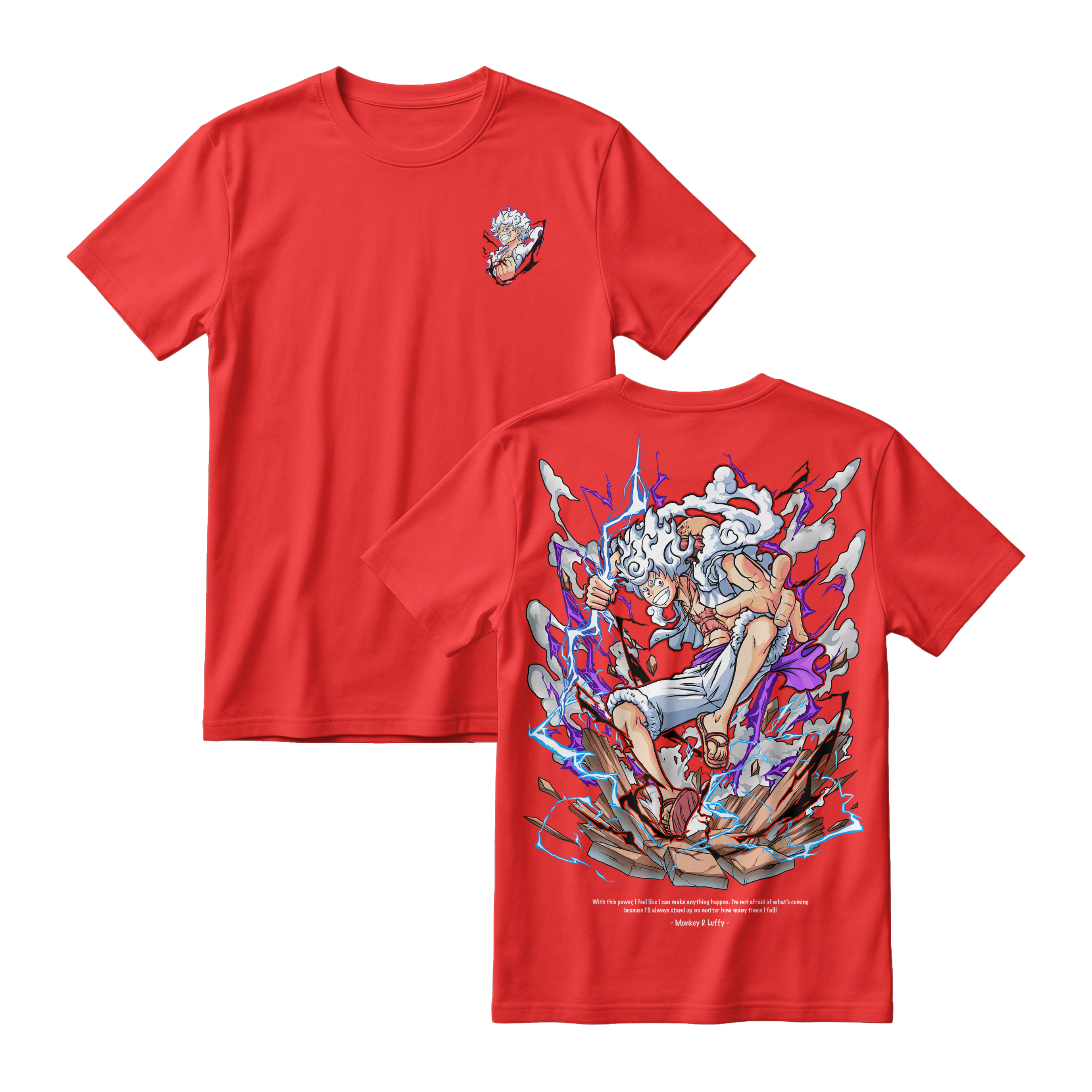 Anime One Piece Monkey D. Luffy Short Sleeve Tee -  RED-CHILI