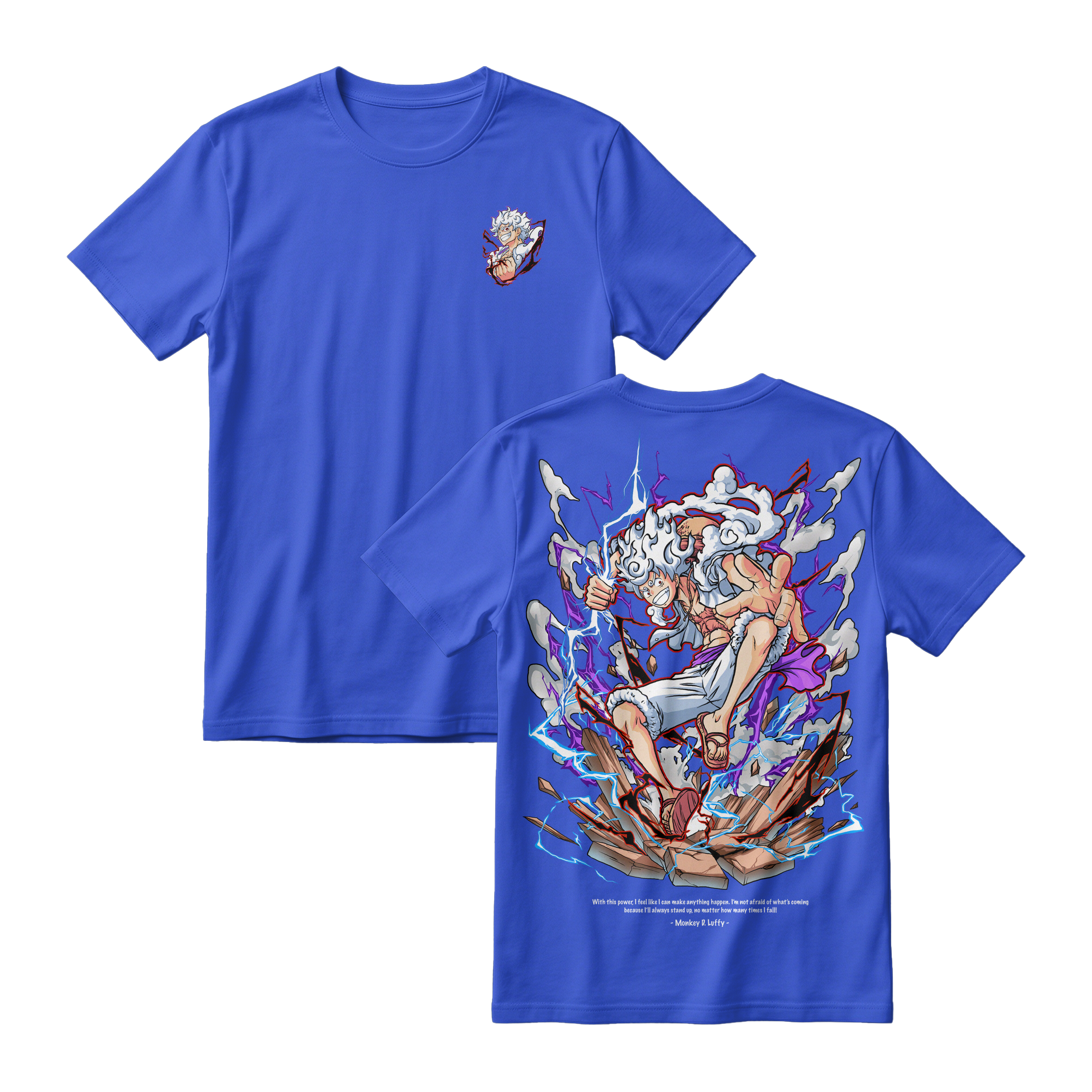 Anime One Piece Monkey D. Luffy Short Sleeve Tee -  ROYAL-BLUE