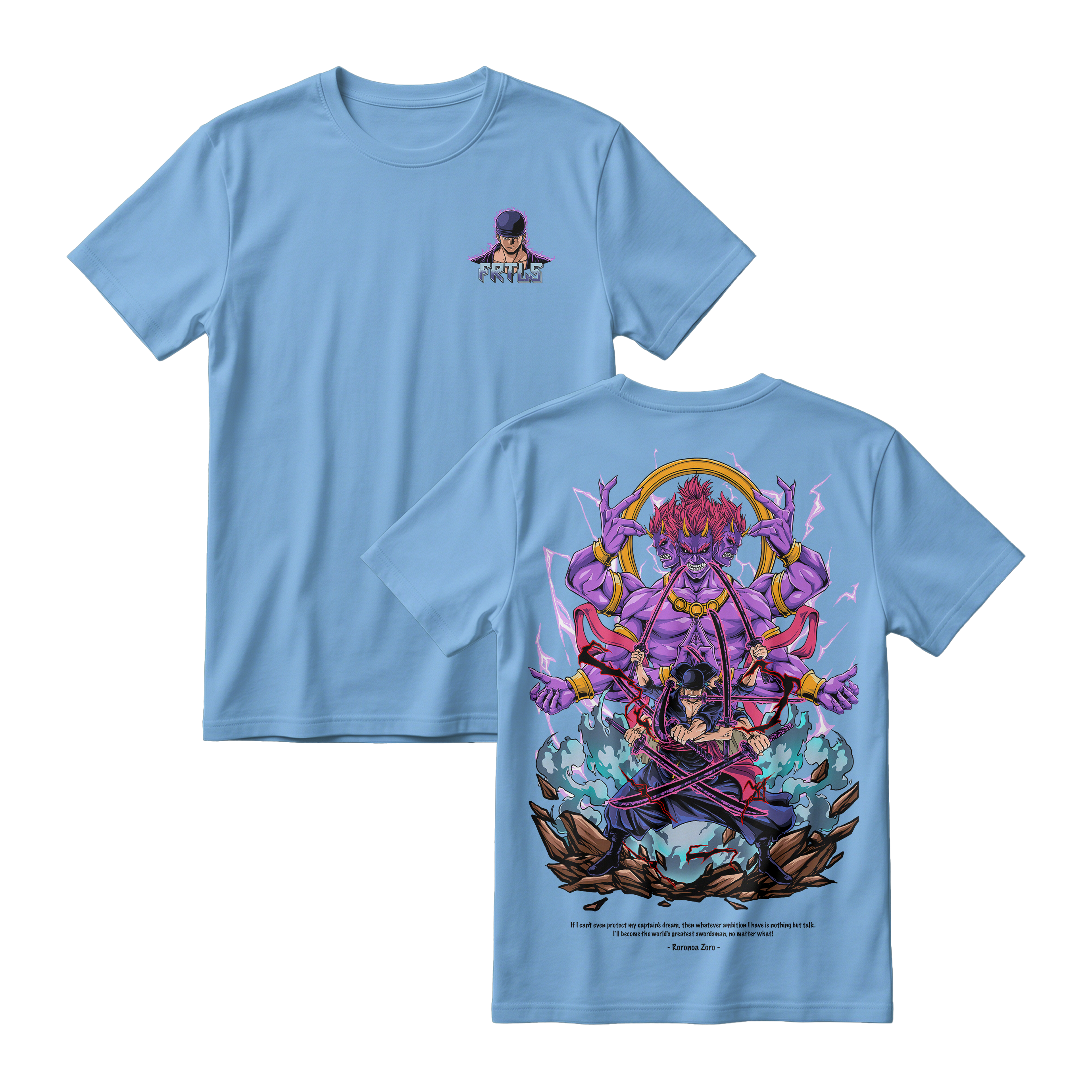 Anime One Piece Roronoa Zoro Short Sleeve Tee - ARTIC-BLUE