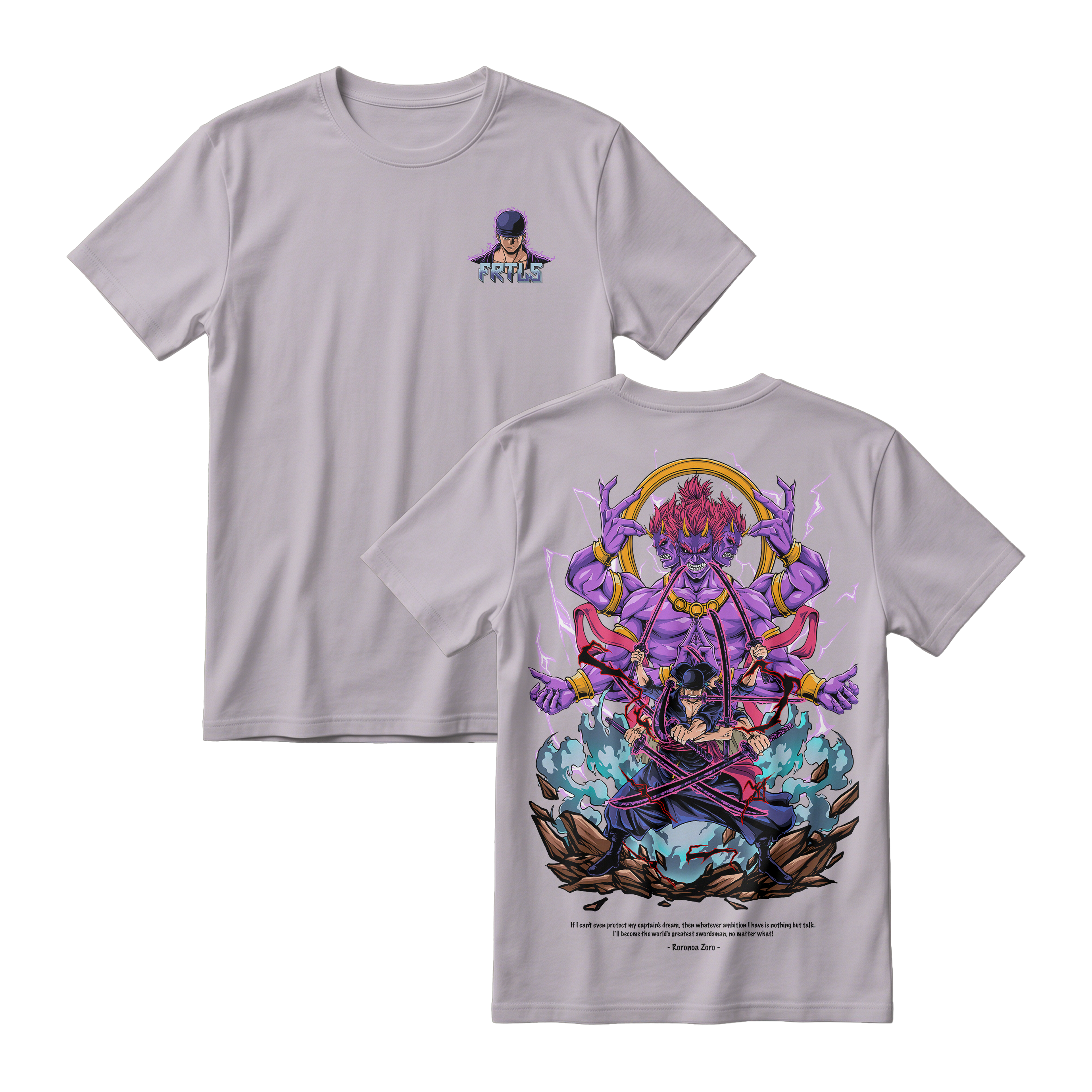 Anime One Piece Roronoa Zoro Short Sleeve Tee - ASH-GREY