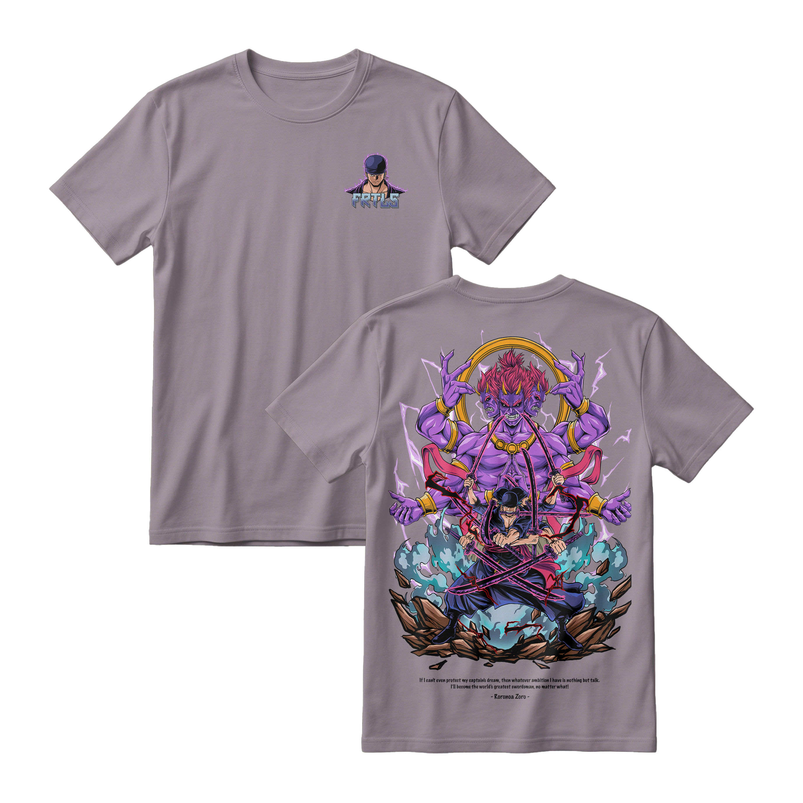 Anime One Piece Roronoa Zoro Short Sleeve Tee - ASPHALT-GREY