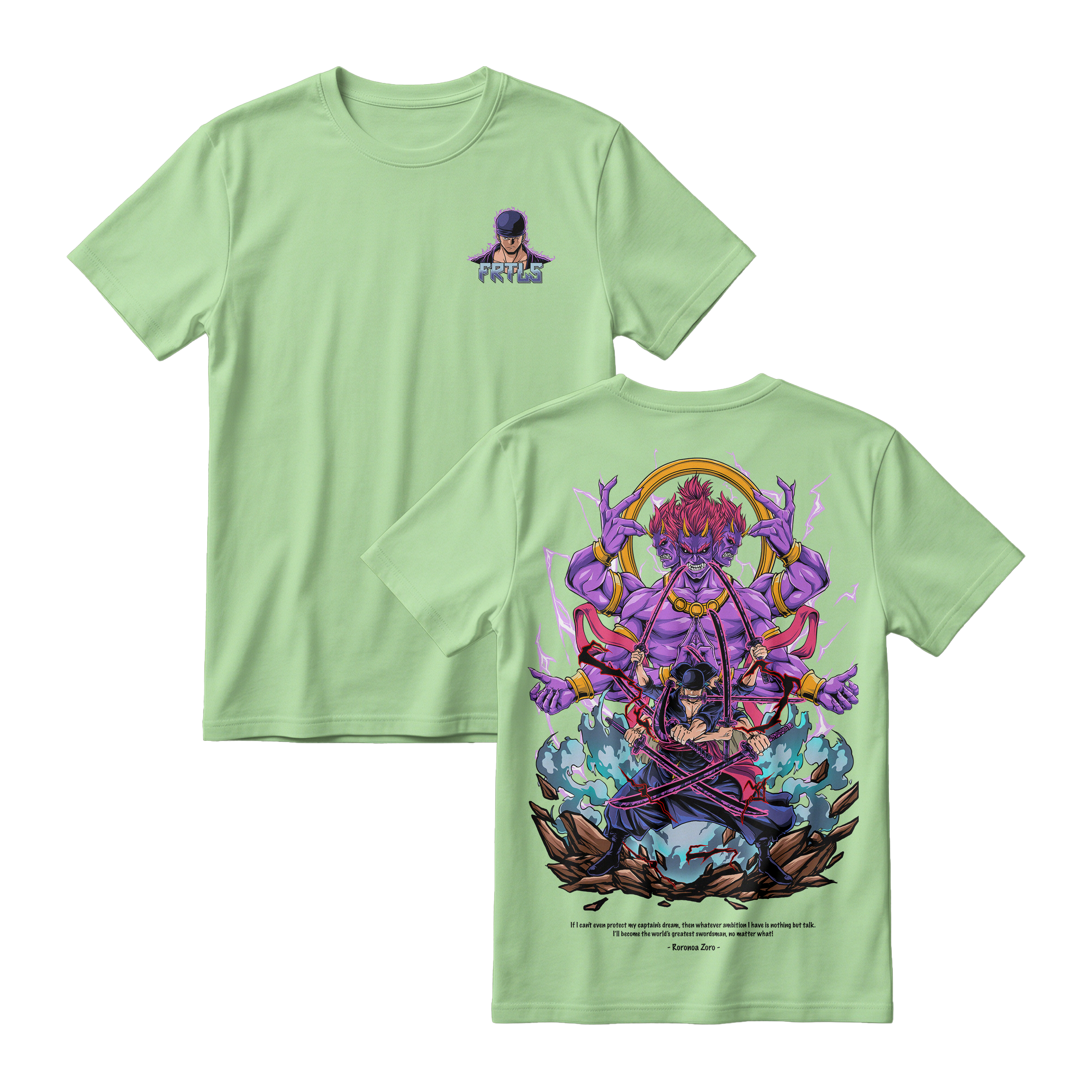 Anime One Piece Roronoa Zoro Short Sleeve Tee - AVOCADO
