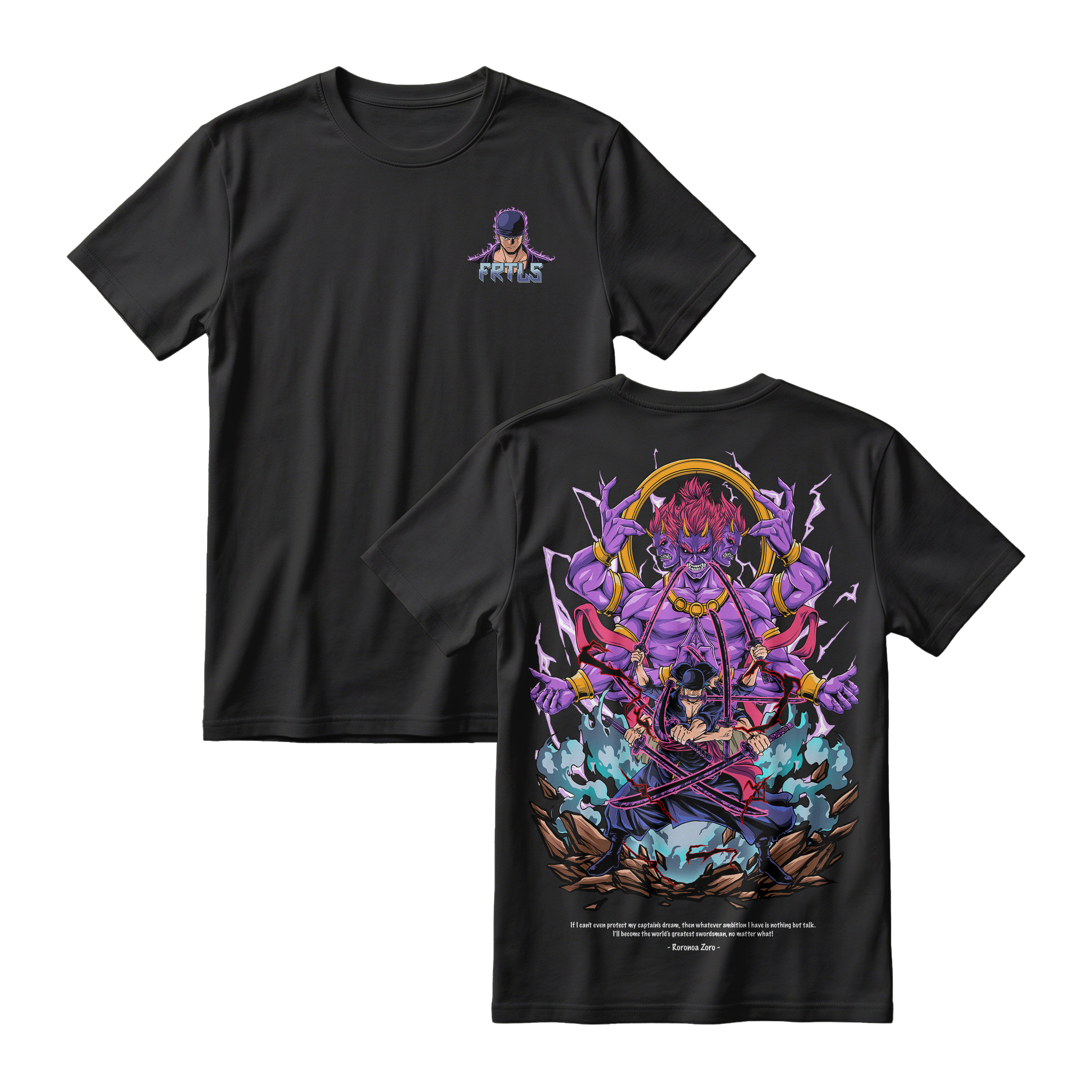 Anime One Piece Roronoa Zoro Short Sleeve Tee - BLACK