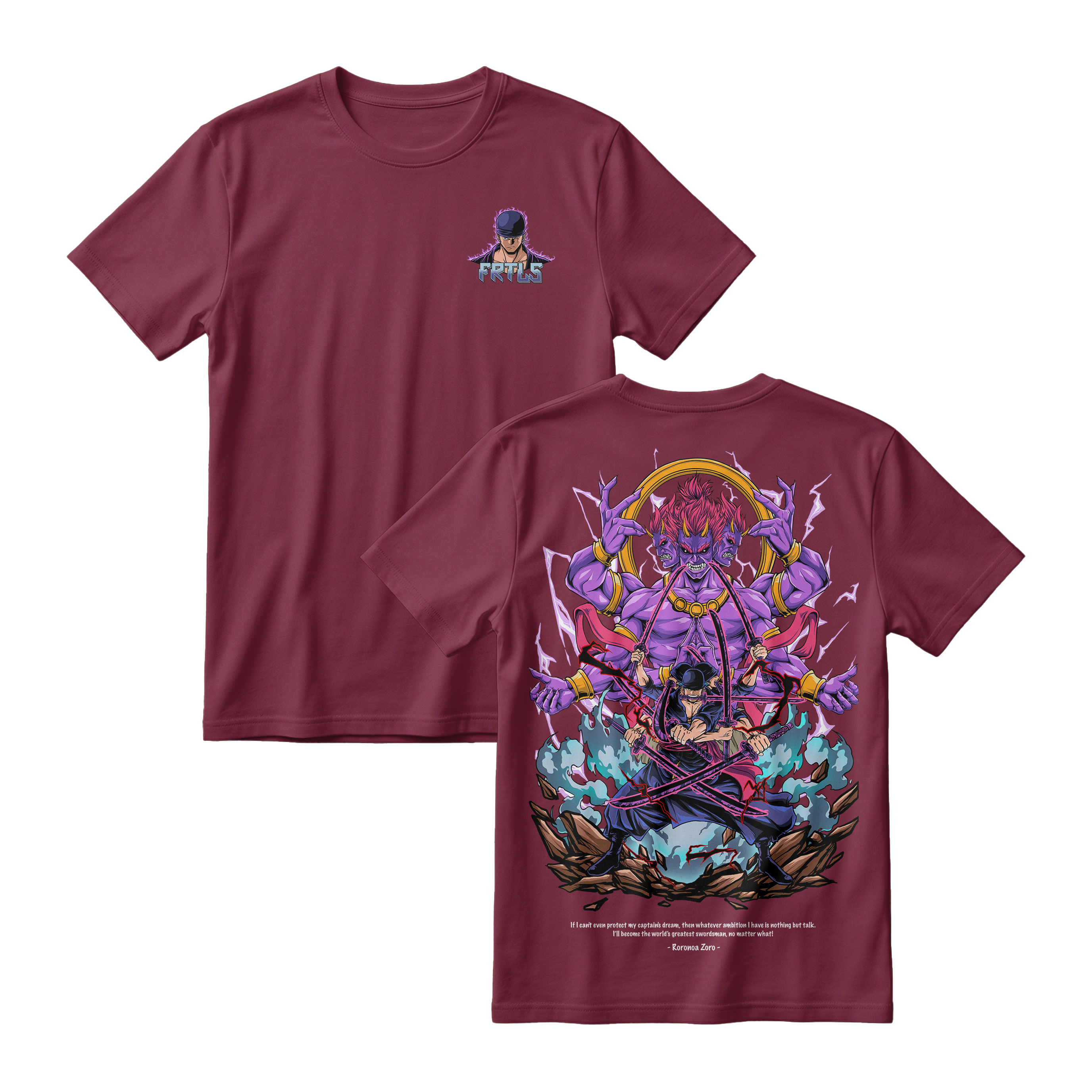 Anime One Piece Roronoa Zoro Short Sleeve Tee - BURGUNDY