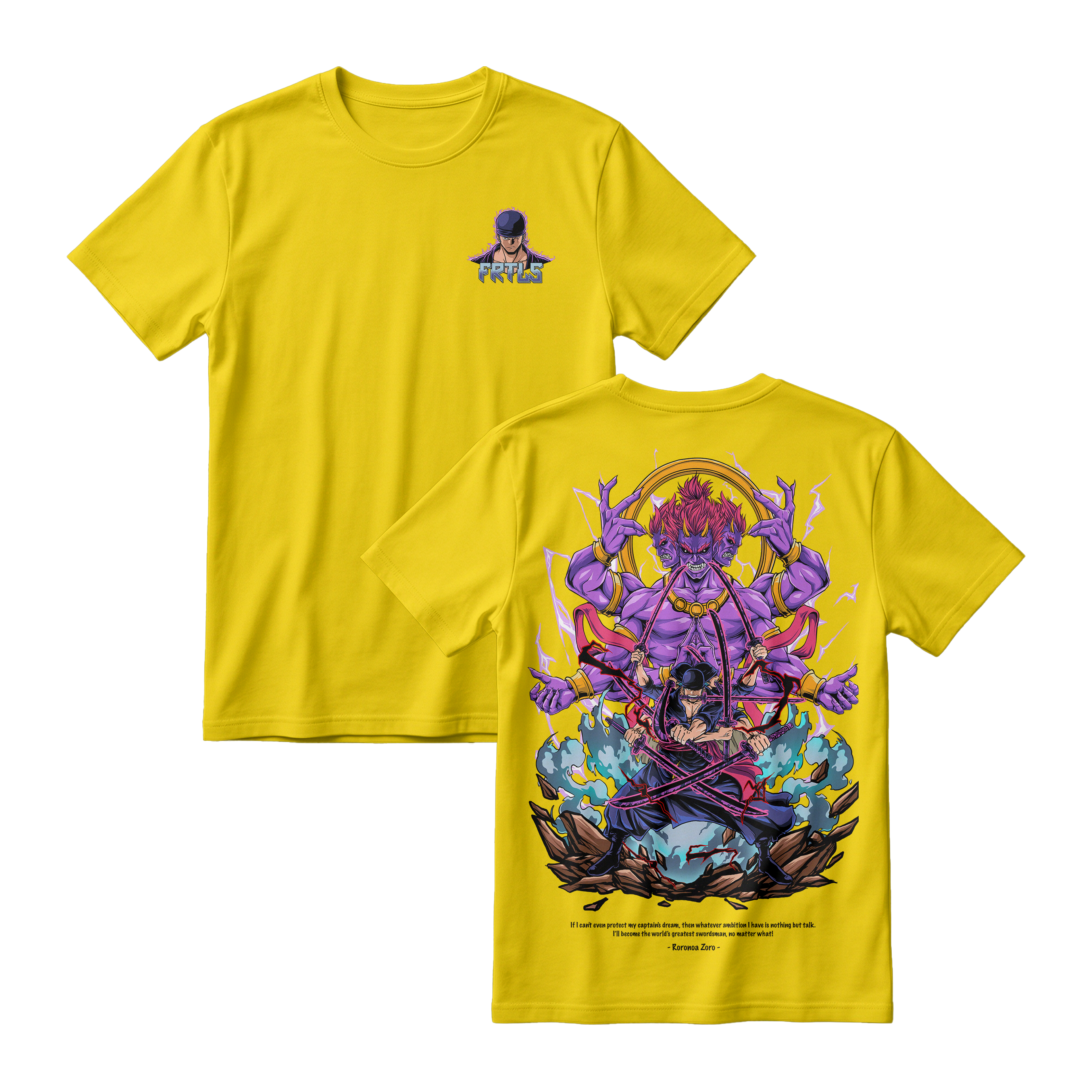Anime One Piece Roronoa Zoro Short Sleeve Tee - CANARY-YELLOW