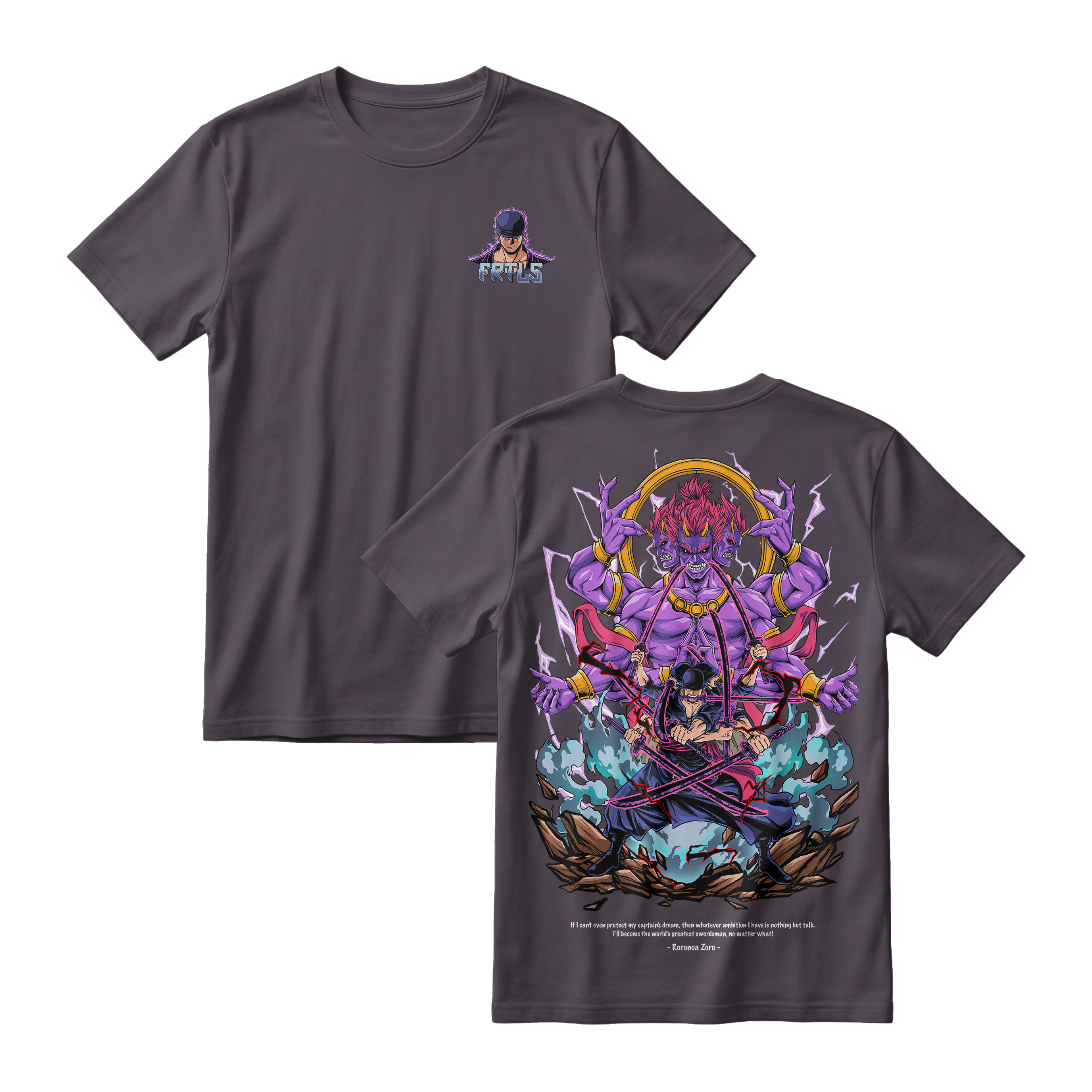 Anime One Piece Roronoa Zoro Short Sleeve Tee - CHARCOAL