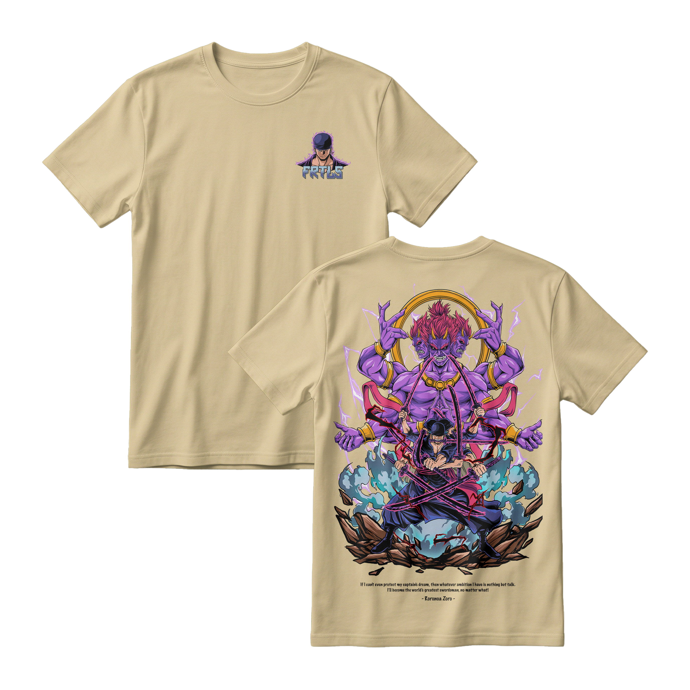 Anime One Piece Roronoa Zoro Short Sleeve Tee - CREAM