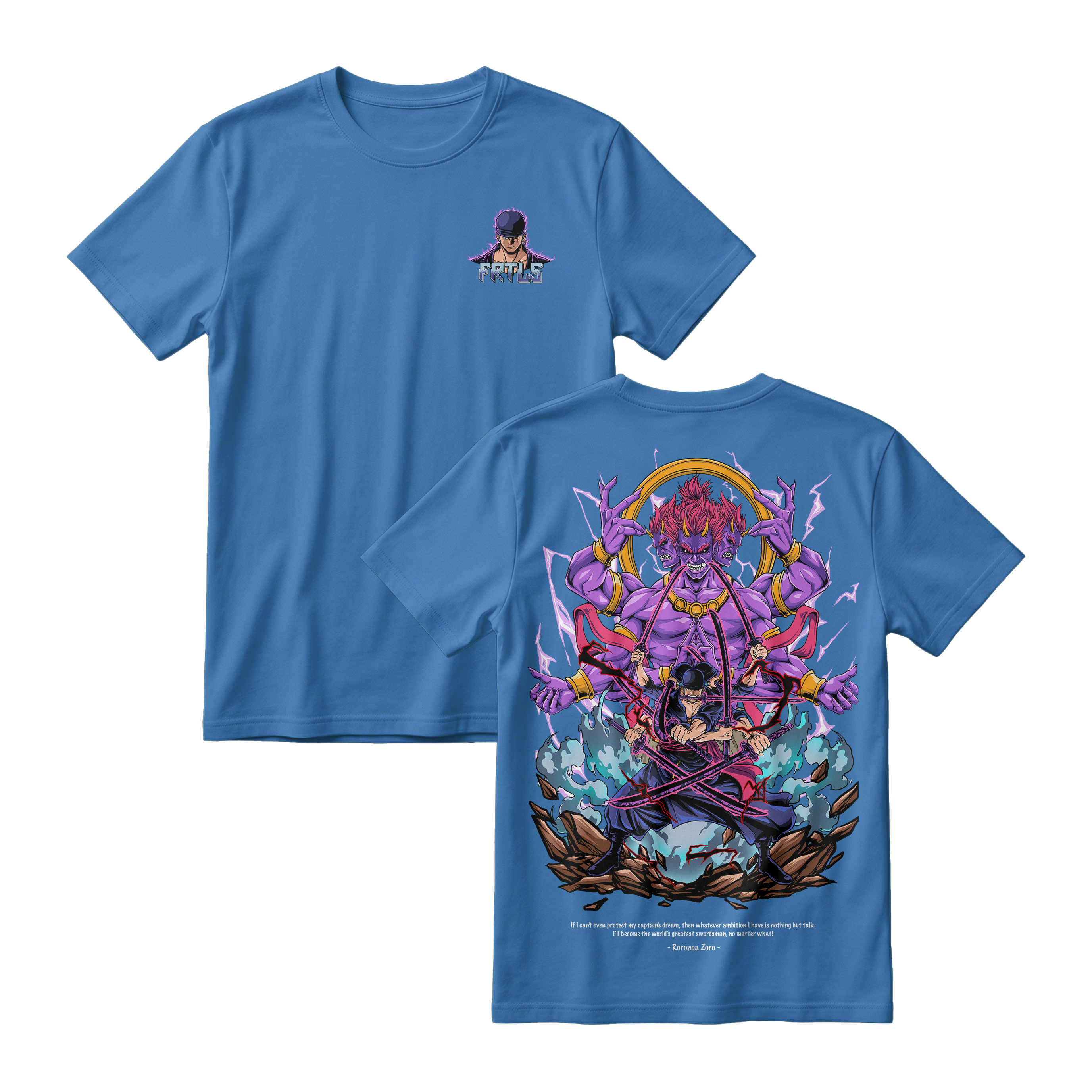 Anime One Piece Roronoa Zoro Short Sleeve Tee - DEEP-BLUE