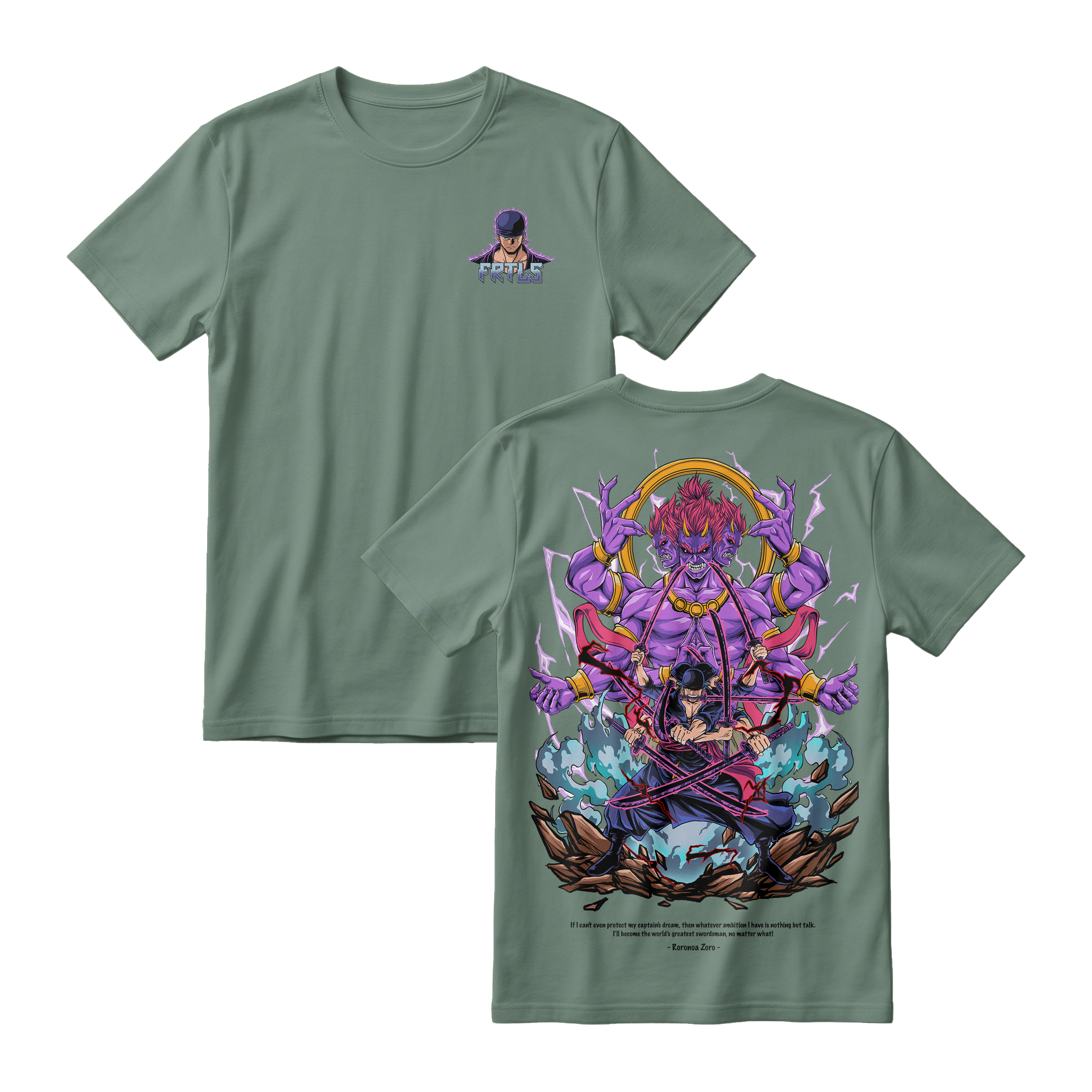 Anime One Piece Roronoa Zoro Short Sleeve Tee - GREEN-ALGAE
