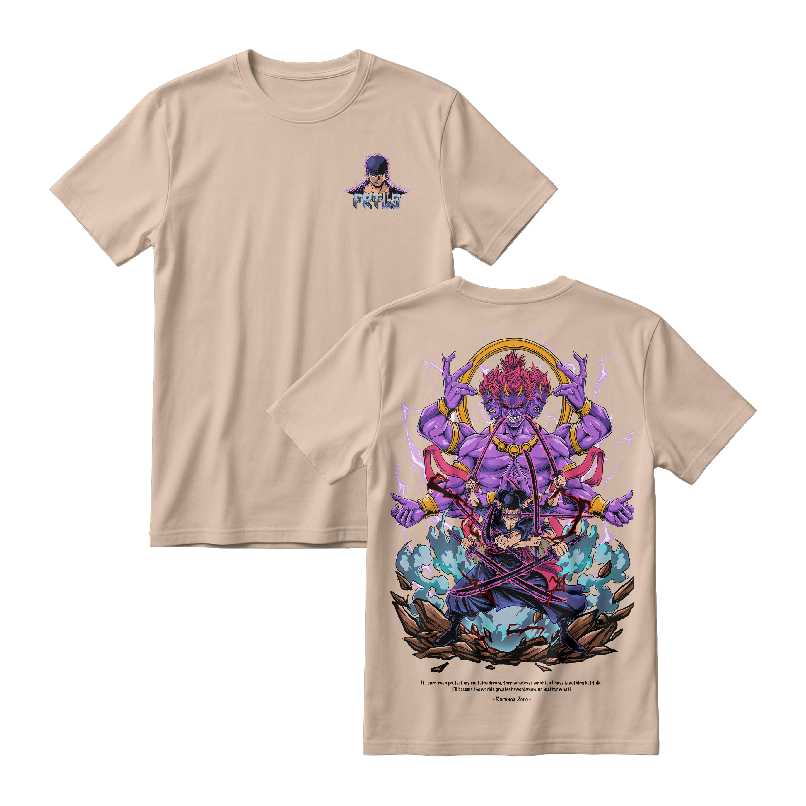 Anime One Piece Roronoa Zoro Short Sleeve Tee - KHAKI